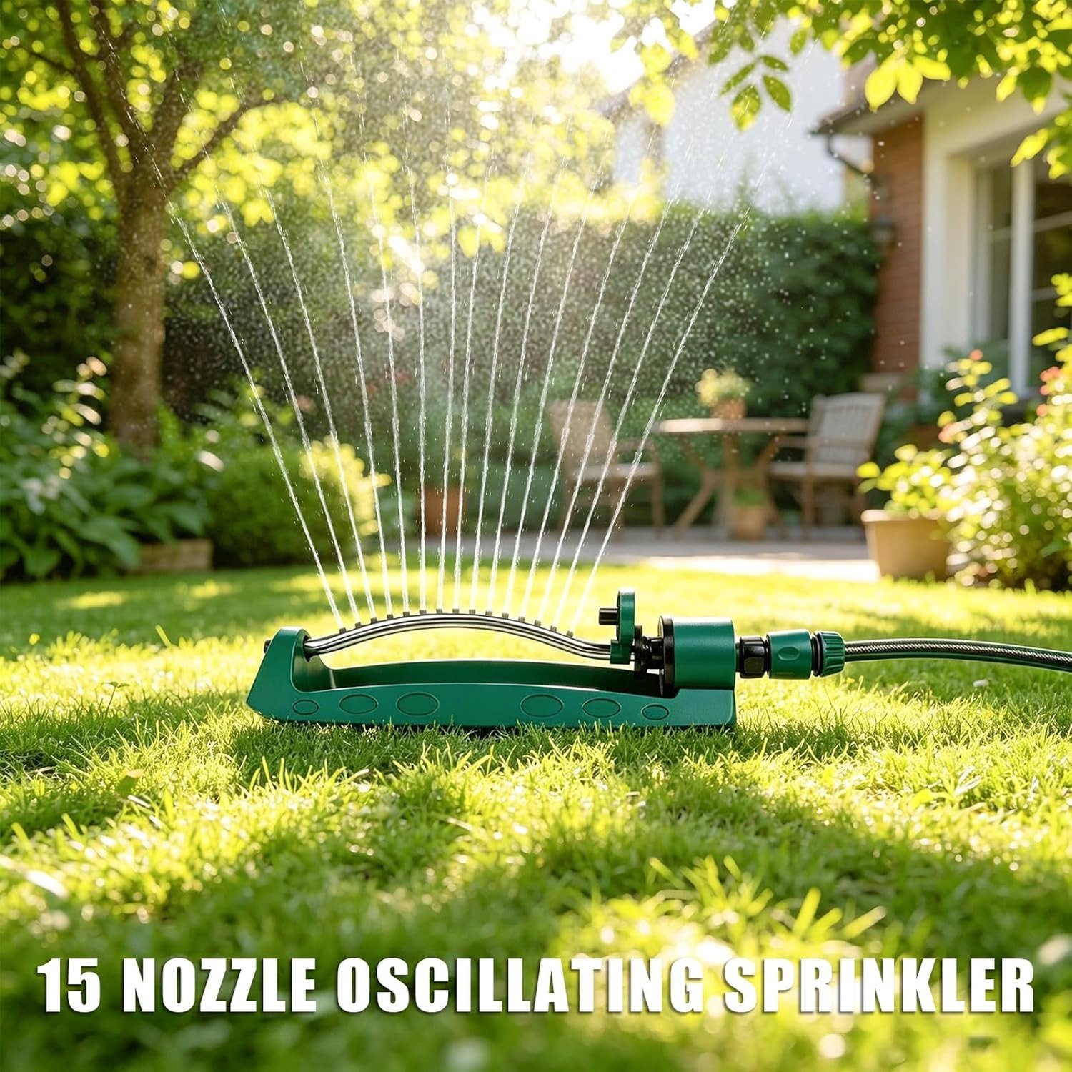 Oscillerende Tuinsproeier met 15 Doppen, Verstelbare Oscillatie van 20 tot 140 Graden, Ideaal voor Efficiënte Tuinirrigatie en Veldgebruik