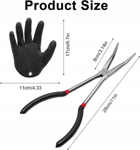 Vissers Tang 28cm met Handschoen - Veilige Haken Verwijderen — afbeelding 3