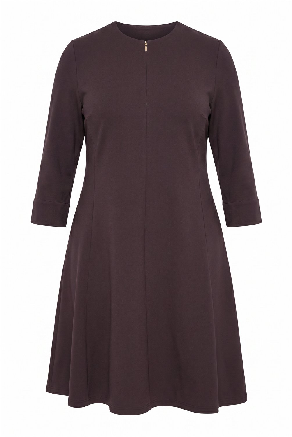Ulla Popken - Dames - Punto jurk ronde hals 3/4-mouwen ritszakken - Mahonie - Maat 58+