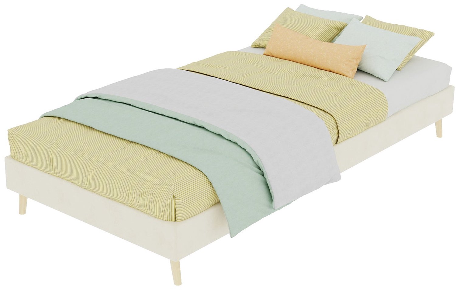 Merax Gestoffeerd Bed 90 x 200 cm - Fluwelen Stof - Houten Lattenbodem - Metalen Frame - Beige - Zonder Matras