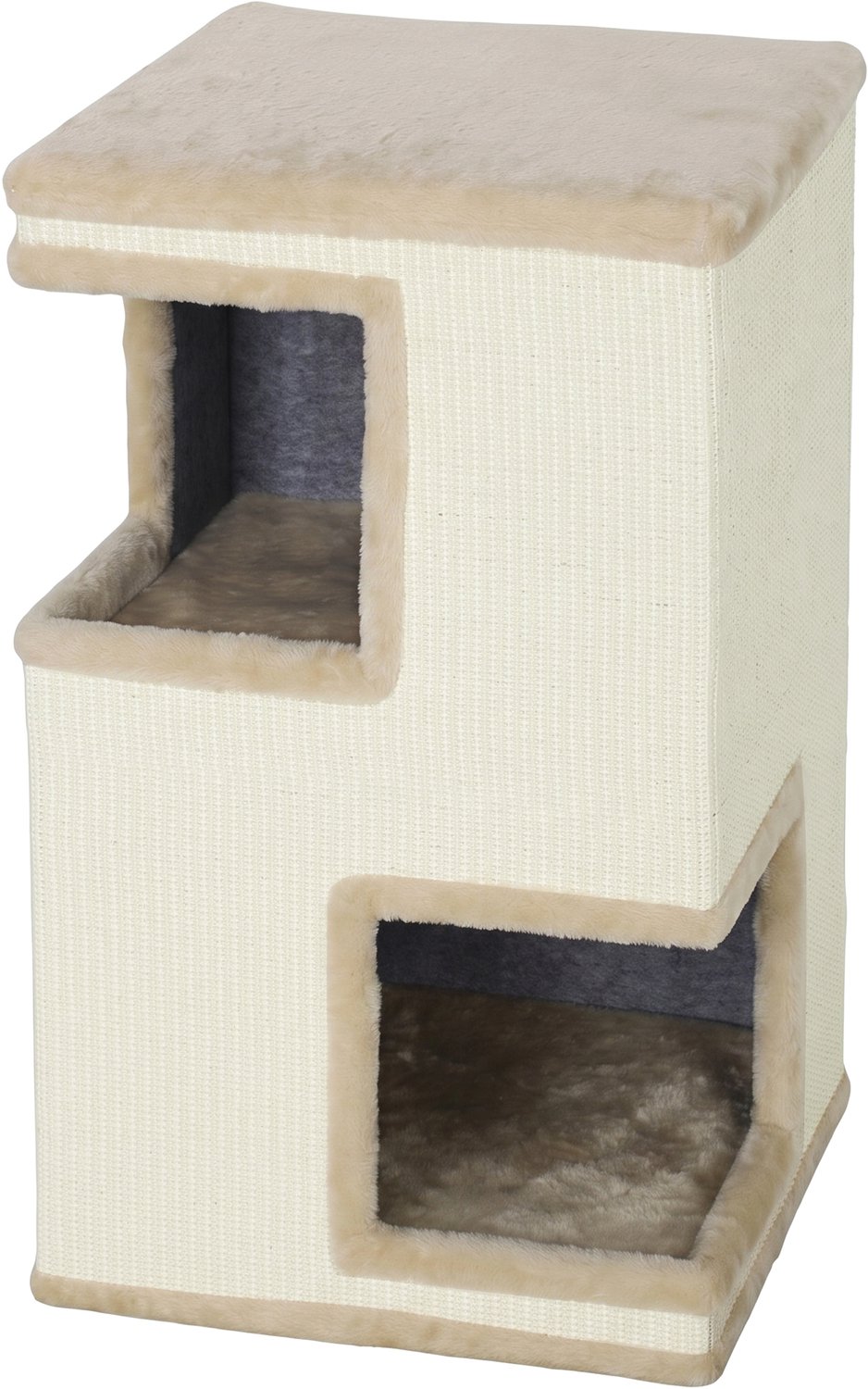 Pawona Krabton - Met 2 kattenhuisjes, sisal en kussens - 40 x 40 x 67 cm - Beige/Crèmewit