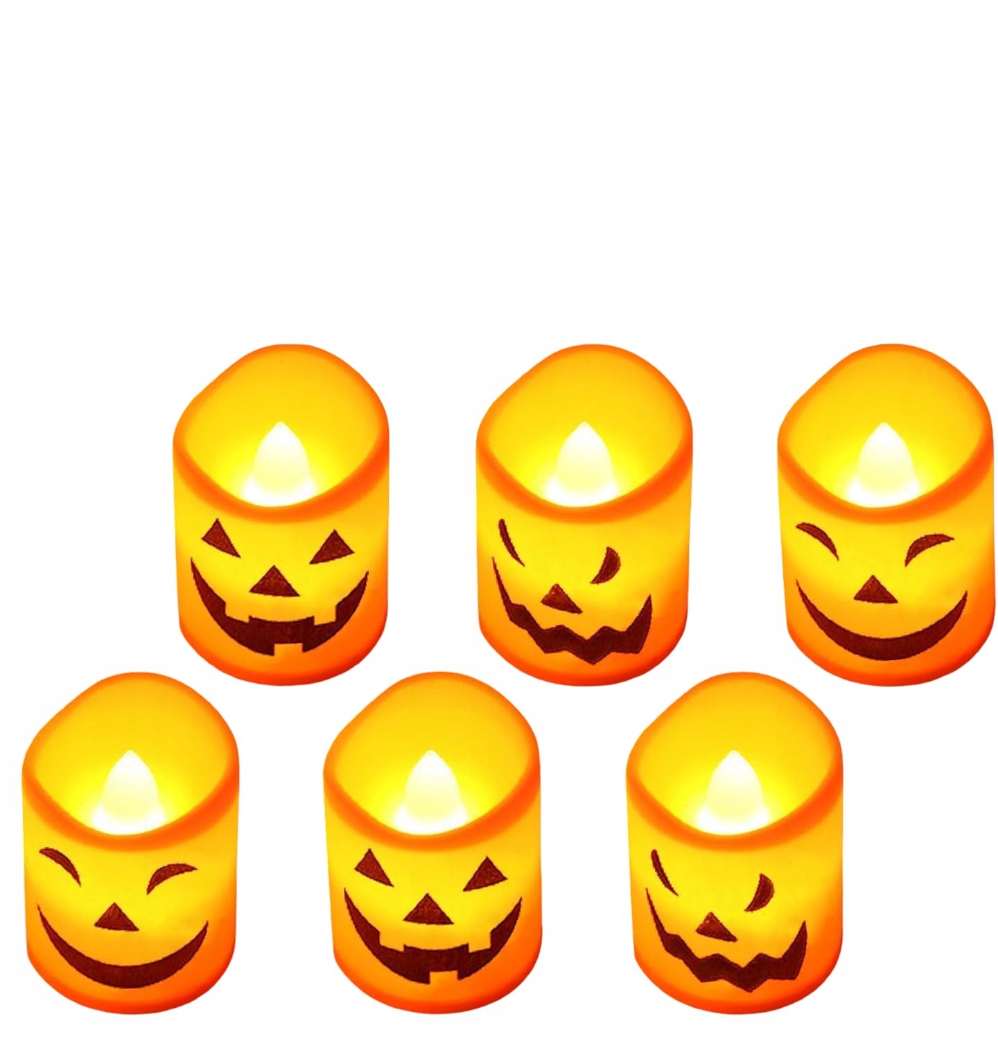 Set van 6 LED Halloween Kaarsen, Oranje Jack-o'-Lantern