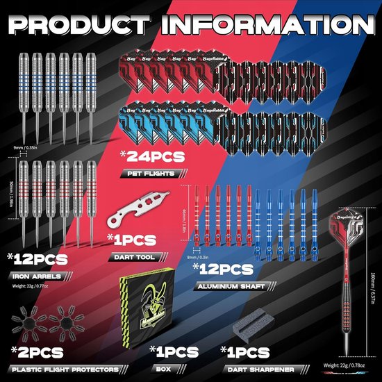 Professionele Dartpijl Set: 12x 22g, Metalen Tips, Aluminium Shafts — afbeelding 3