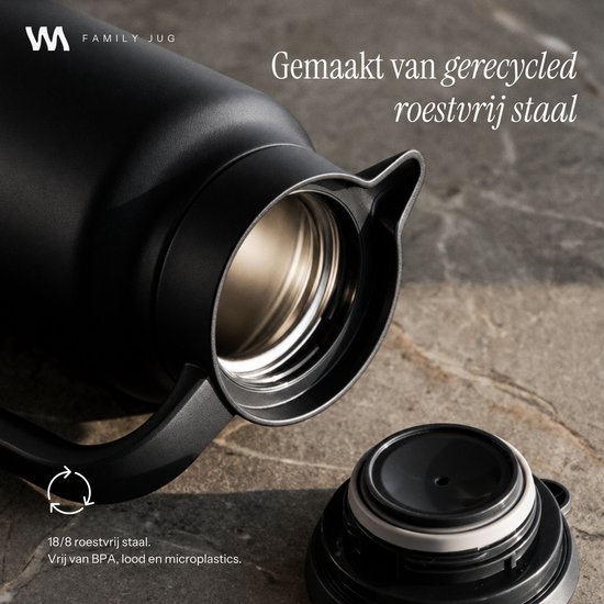VANN® 3-wandige RVS Thermoskan 1.5L – Isoleerkan – Schenkkan met Drukknop – Voor Koffie, Thee, IJswater & Meer – VANN® Family Jug – Zwart — cadeau in Koken & Dineren - foto 7