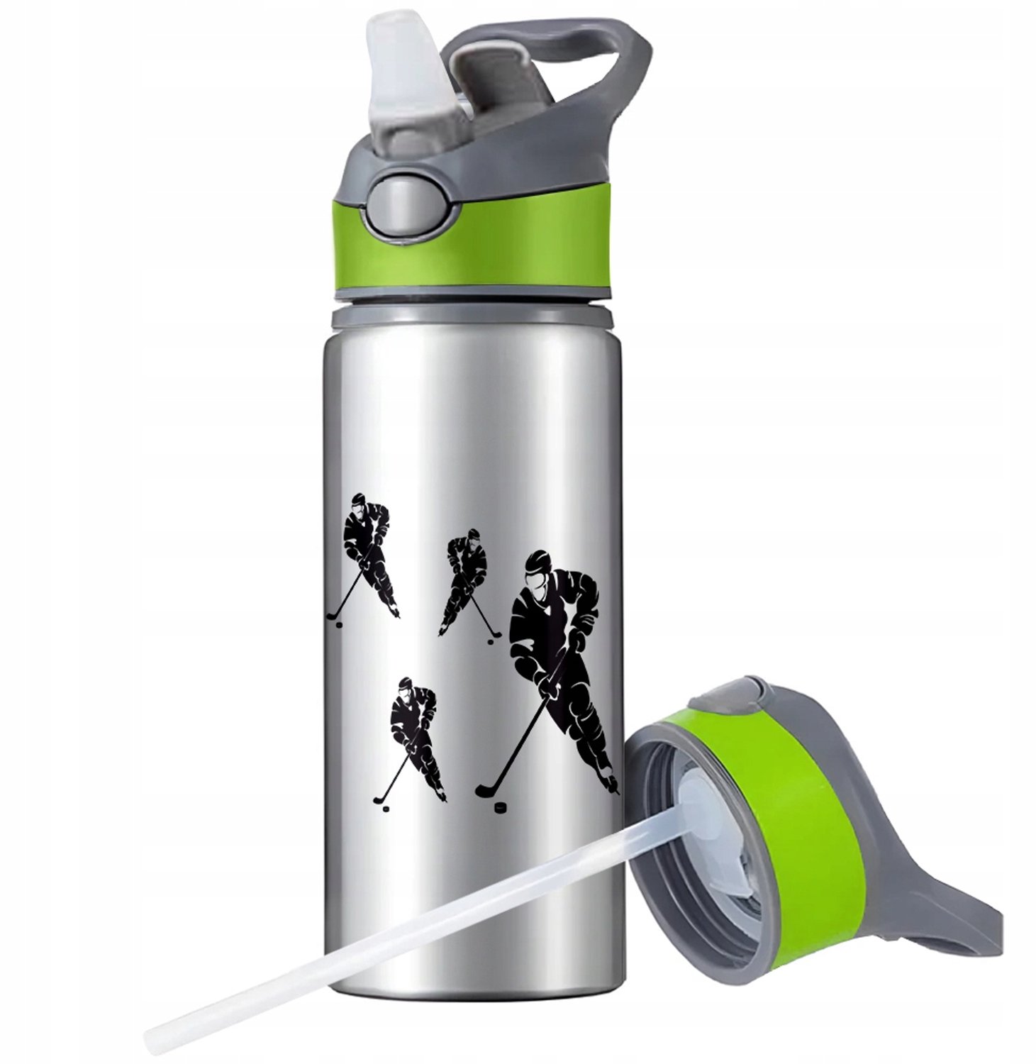Merkloos Sportbidon 650ml met Rietje en Handvat - Aluminium