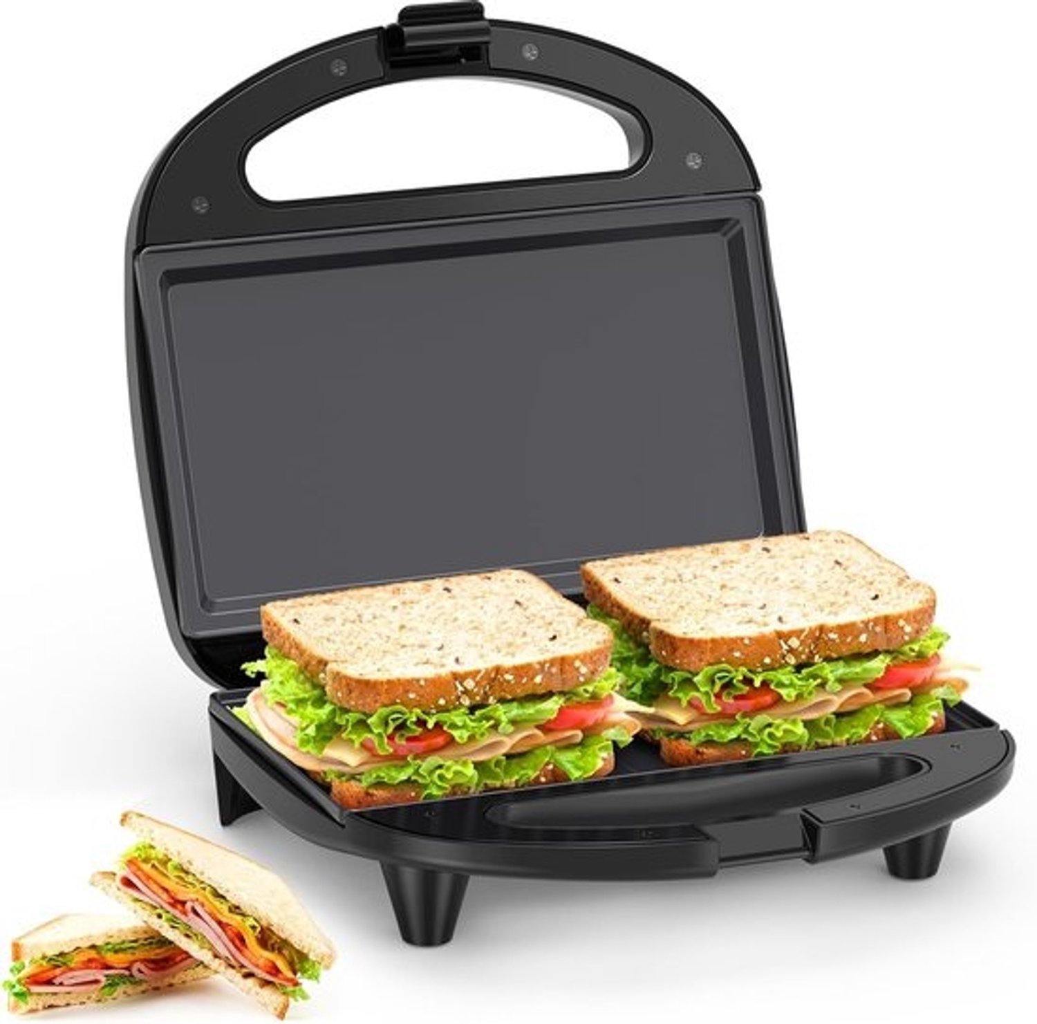 Sandwichmaker - Tosti-apparaat - Platte platen - 2 sneetjes - 750W - Zwart