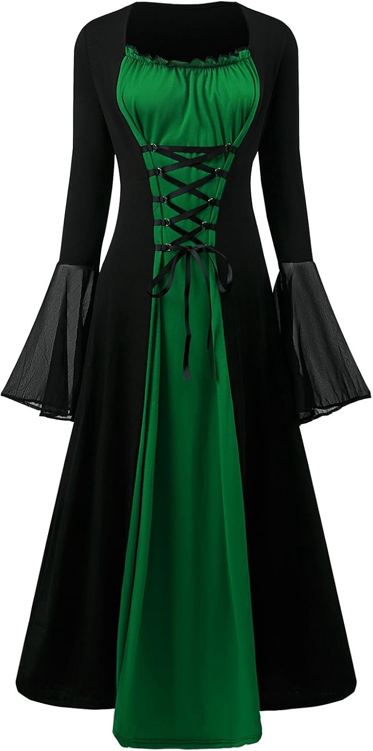 Jurk voor dames, met trompetmouwen, traditionele Ierse jurk voor dames, renaissance, cosplay, kostuum, carnaval, party, Halloween kostuum