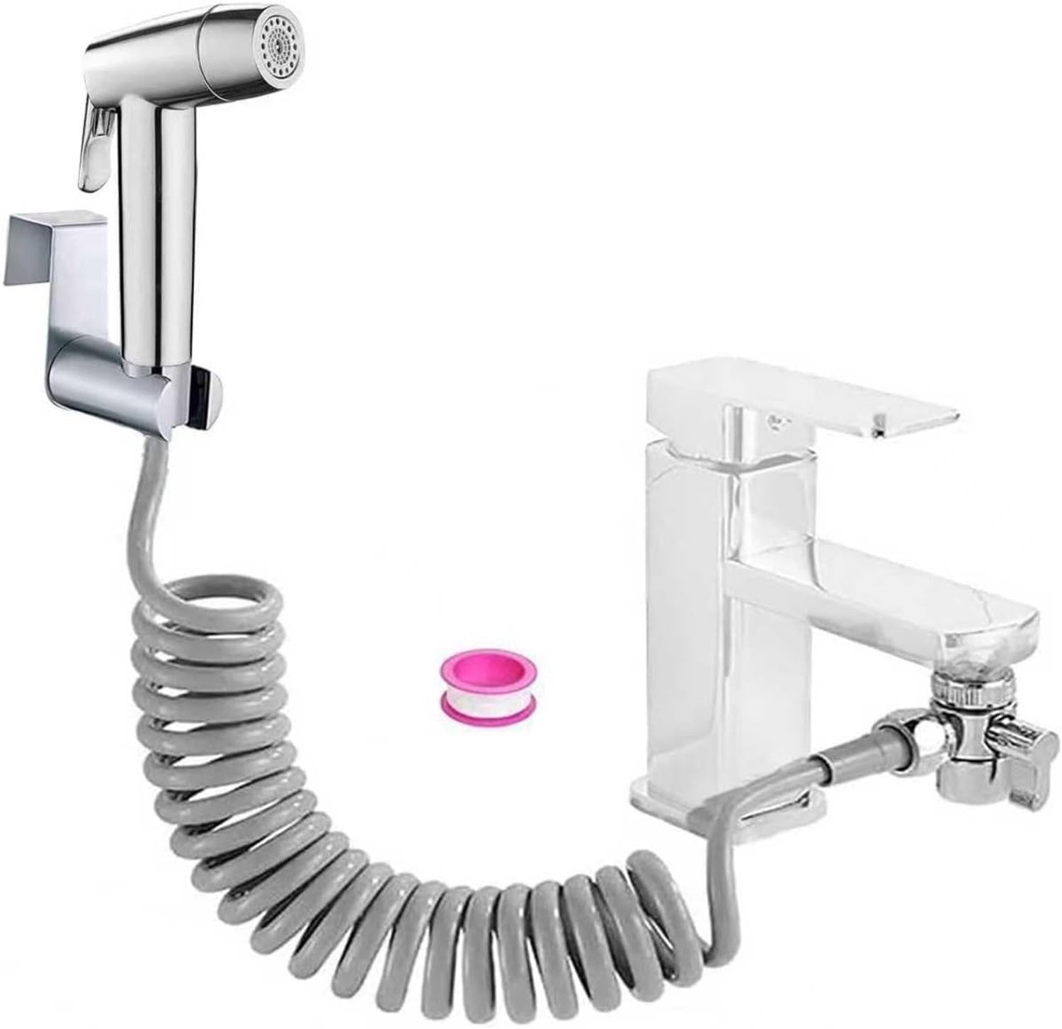 Handdouche Set voor Bidet, ABS Kunststof, Babydoek Spray met Kraan, Dubbele Jet Modus, Spuitmond, Veer Slang, Wandmontage en Hygiënische Reiniging