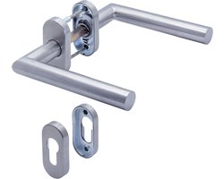 Deurkruk Set Roestvrij Staal Ovaal met Rozet - Zilver/Zwart