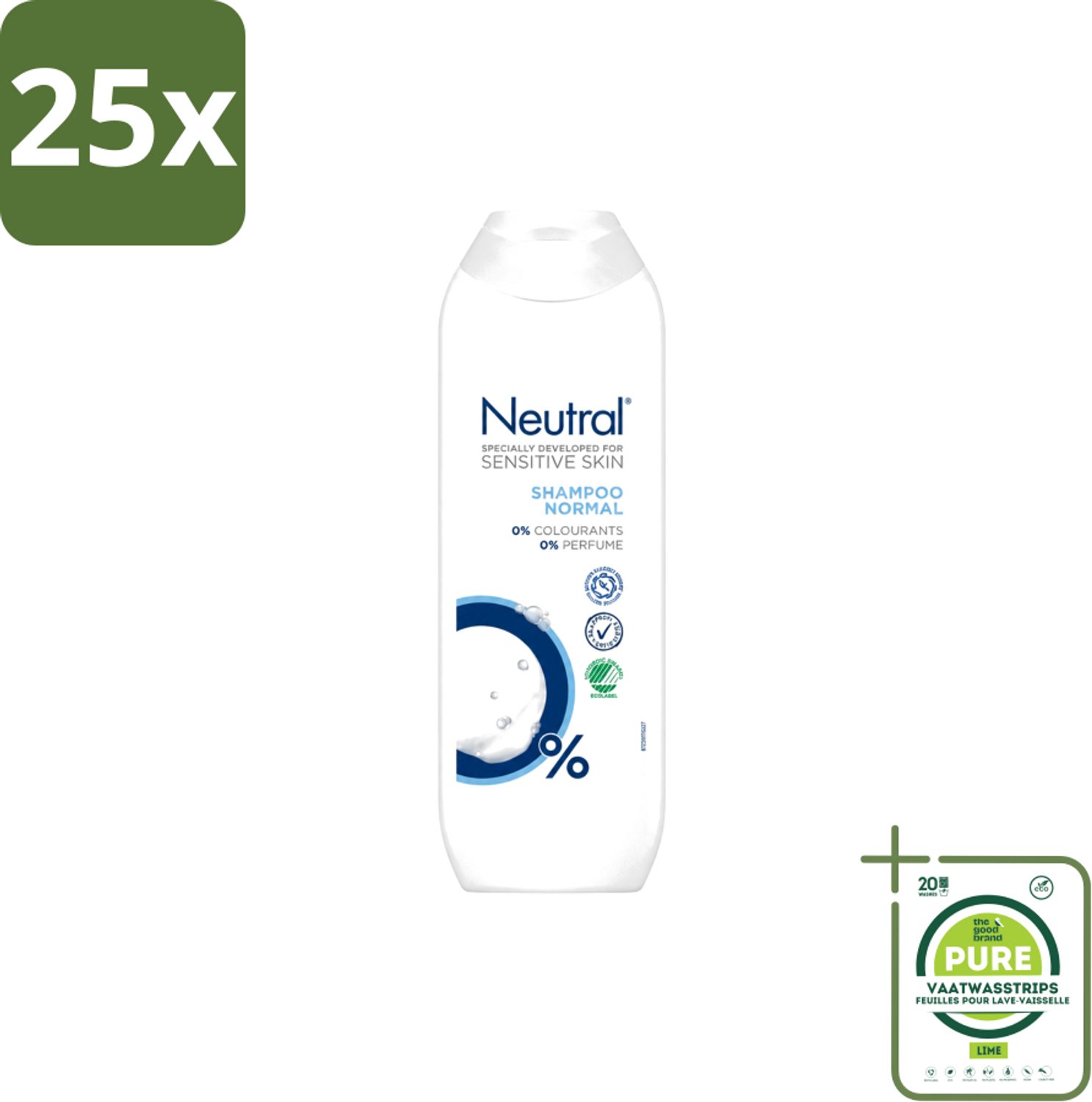 25 x Neutral – Shampoo – Normaal Haar – 250 ml - Grootverpakking - Vaatwasstrips - Gevoelige Hoofdhuid - Normaal Haar - Milde Shampoo - 0% Parfum - 0% Kleurstoffen