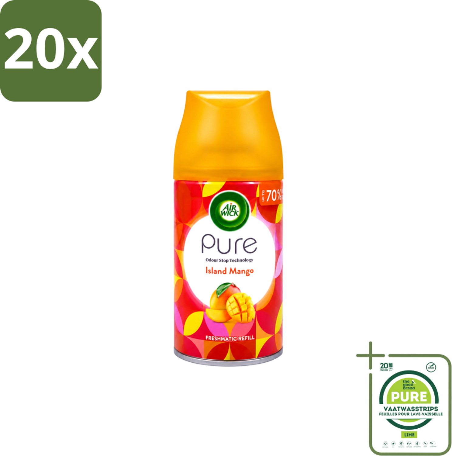 20 x Air Wick – Luchtverfrisser Navulling – Island Mango – 250 ml - Grootverpakking - Vaatwasstrips - Luchtverfrisser - Tropische Geur - Mango Geur - Geur Neutralisatie - Frisse Geur