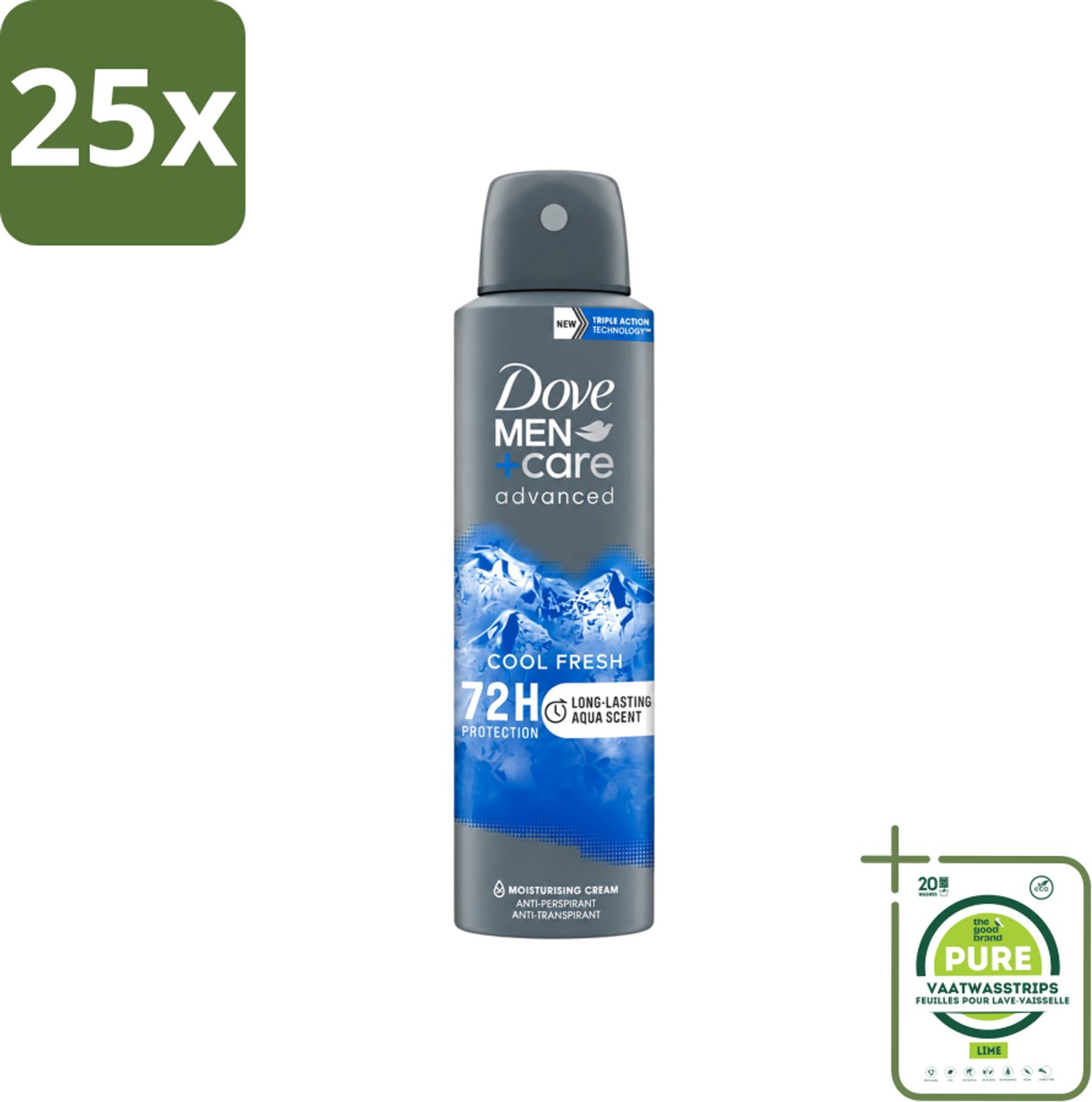 25 x Dove - Deodorant - Men Care Cool Fresh - Verfrissend en langdurige bescherming - 150 ml - Grootverpakking - Vaatwasstrips - Deodorant Spray - Zweetvermindering - Frisheid - Mannelijke Geur - Huidbescherming