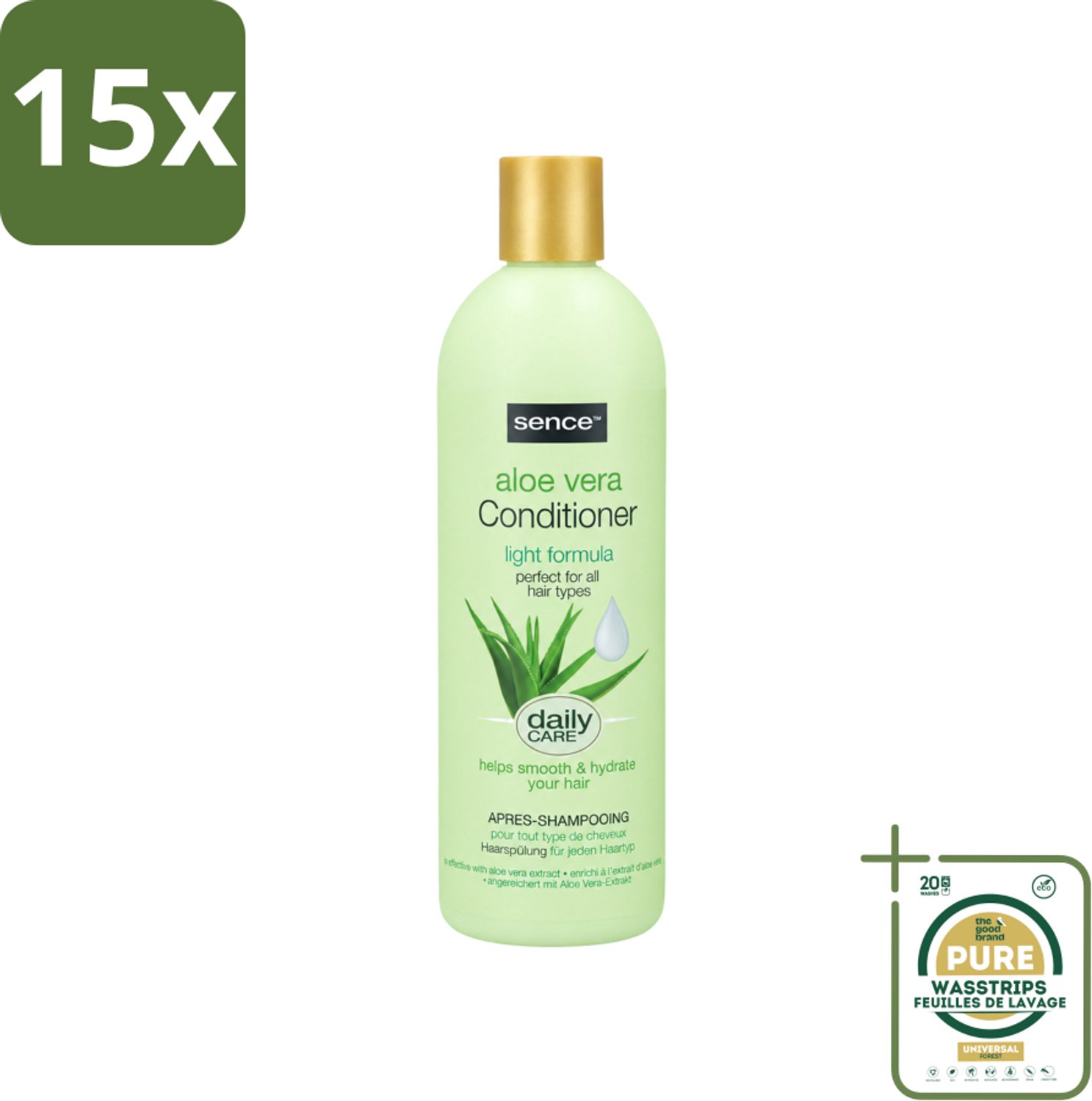15 x Sence - Aloë Vera - Conditioner - Hydraterend - 400 ml - Wasstrips - Aloë Vera Conditioner - Droog Haar Conditioner - Beschadigd Haar Conditioner - Hydraterende Conditioner - Haar Herstel