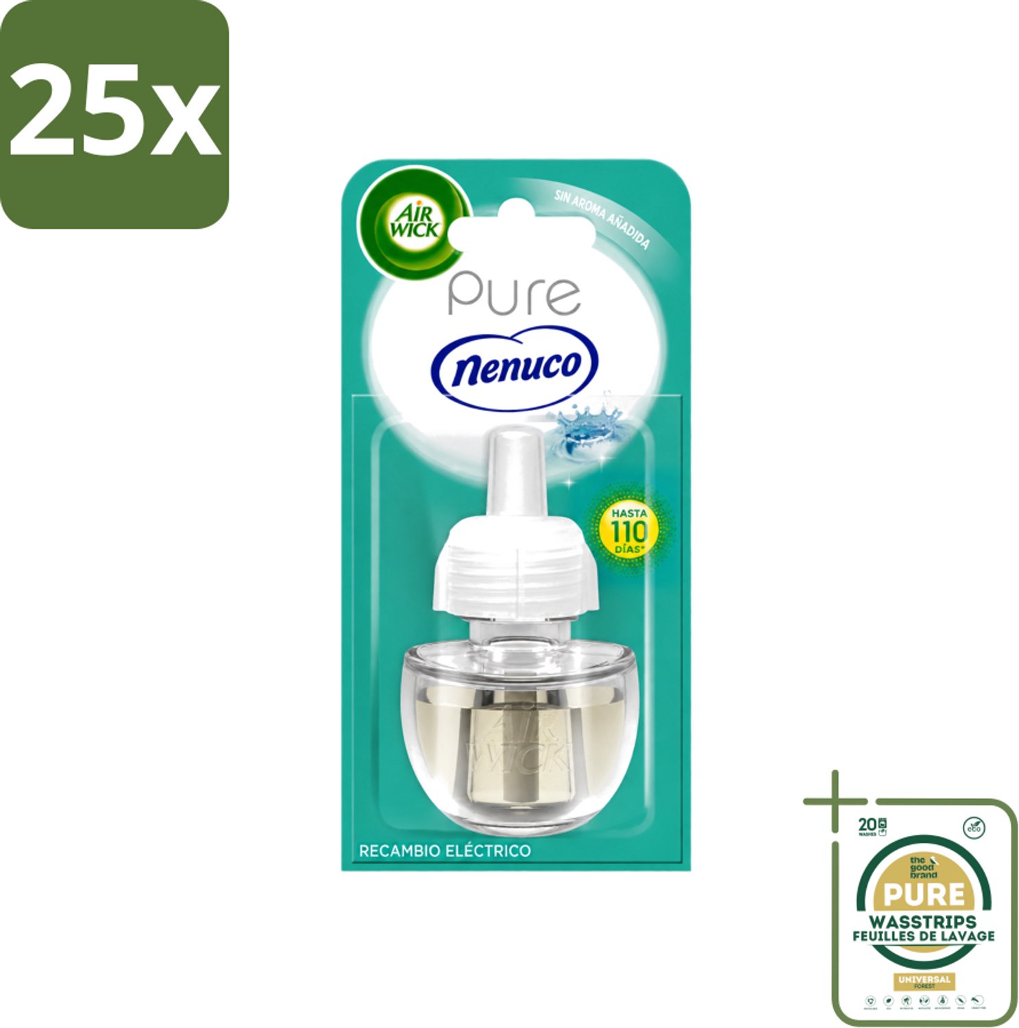 25 x Air Wick - Luchtverfrisser Navulling - Pure Nenuco - Elektrische Geurverspreider - 19 ml - Wasstrips - Nenuco Geur - Luchtverfrisser - Elektrische Geurverspreider - Navulling - Essentiële Oliën