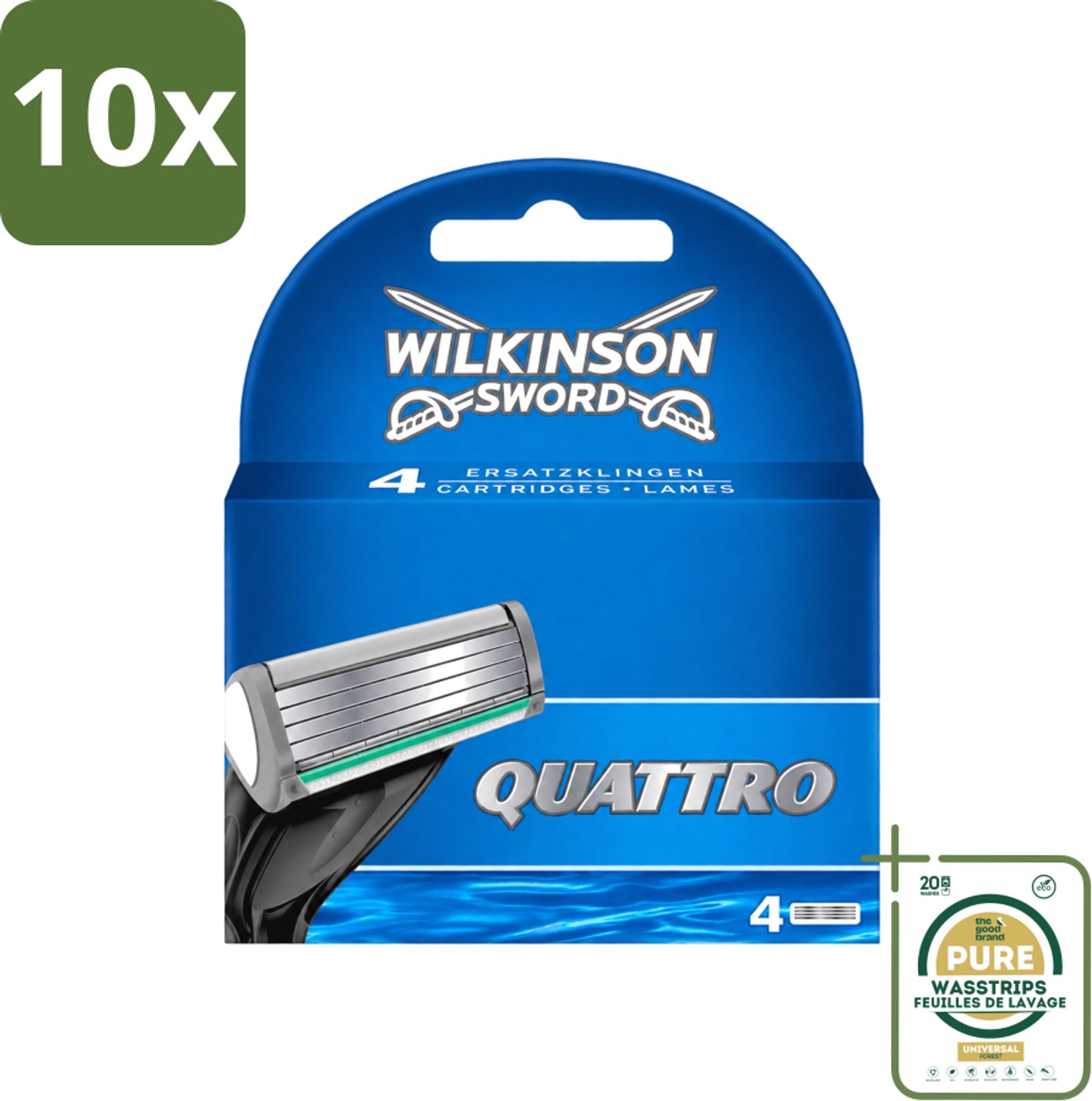 10 x Wilkinson - Navulmesjes Quattro - Met Precisietrimmer - 4 scheermesjes - Wasstrips - Scheermesjes - Navulmesjes - Precisietrimmer - Titaniumcoating - Huidvriendelijk