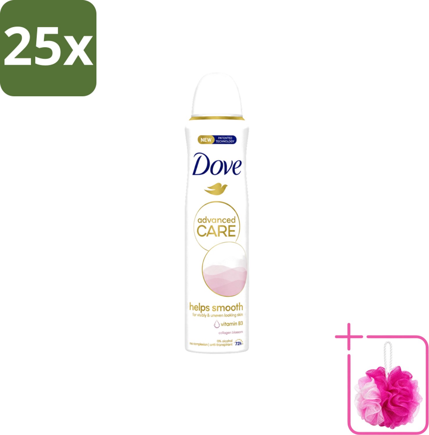 25 x Dove – Deodorant Spray – Helps Smooth Advanced Care – 150 ml - Bulkverpakking - Deodorant spray - Douchemop - Okselhuid verzorging