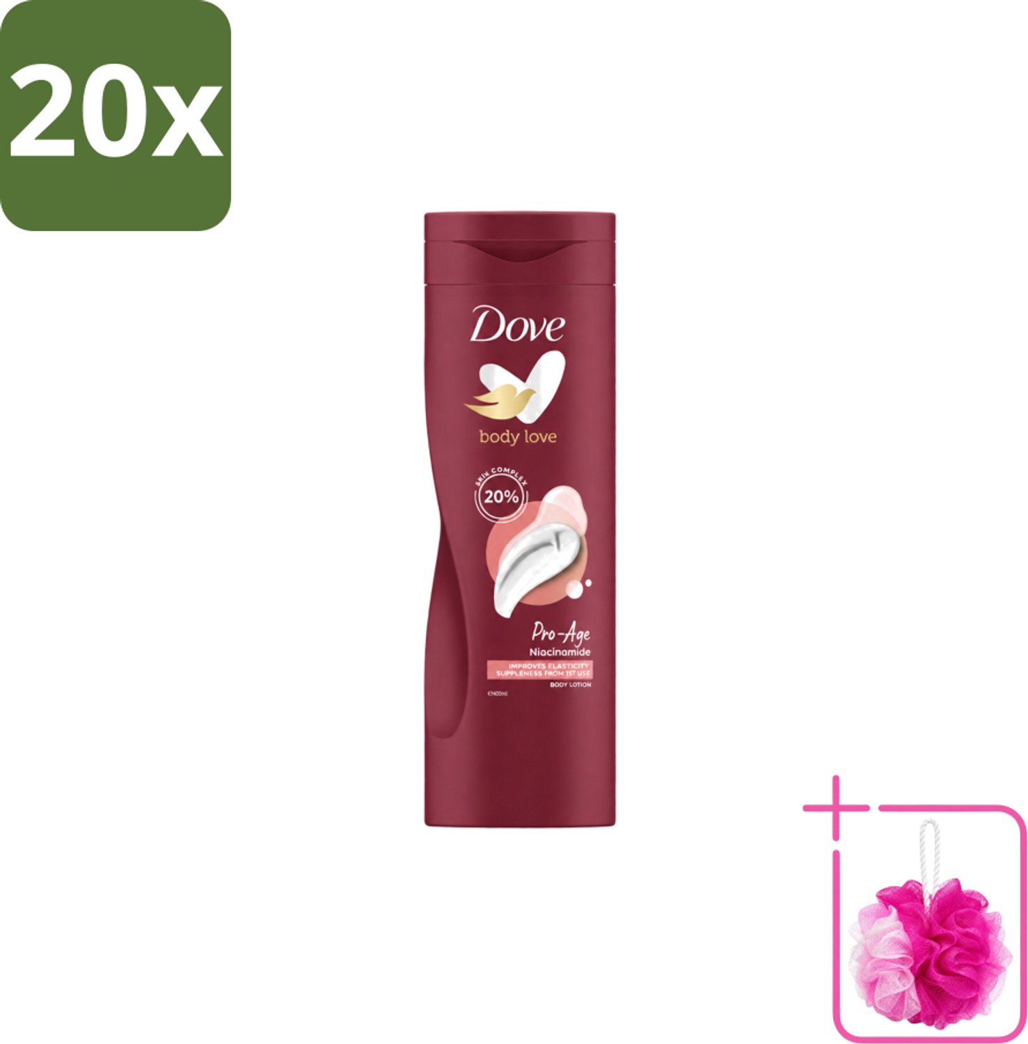 20 x Dove – Bodylotion – Body Love Pro Age – 400 ml - Bulkverpakking - Hydratatie huid - Douchemop - Bodylotion voor rijpere huid