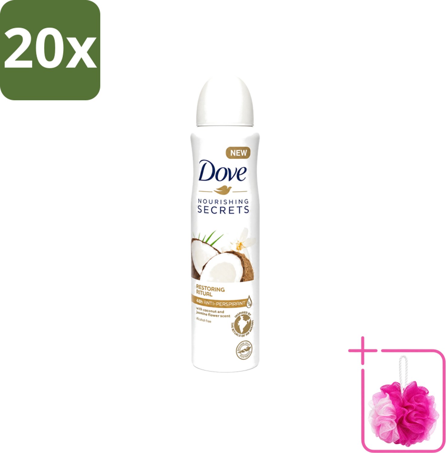 20 x Dove – Deodorant Spray – Restoring Ritual Cocos & Jasmijn – 150 ml - Bulkverpakking - Deodorant spray - Douchemop - Okselverzorging