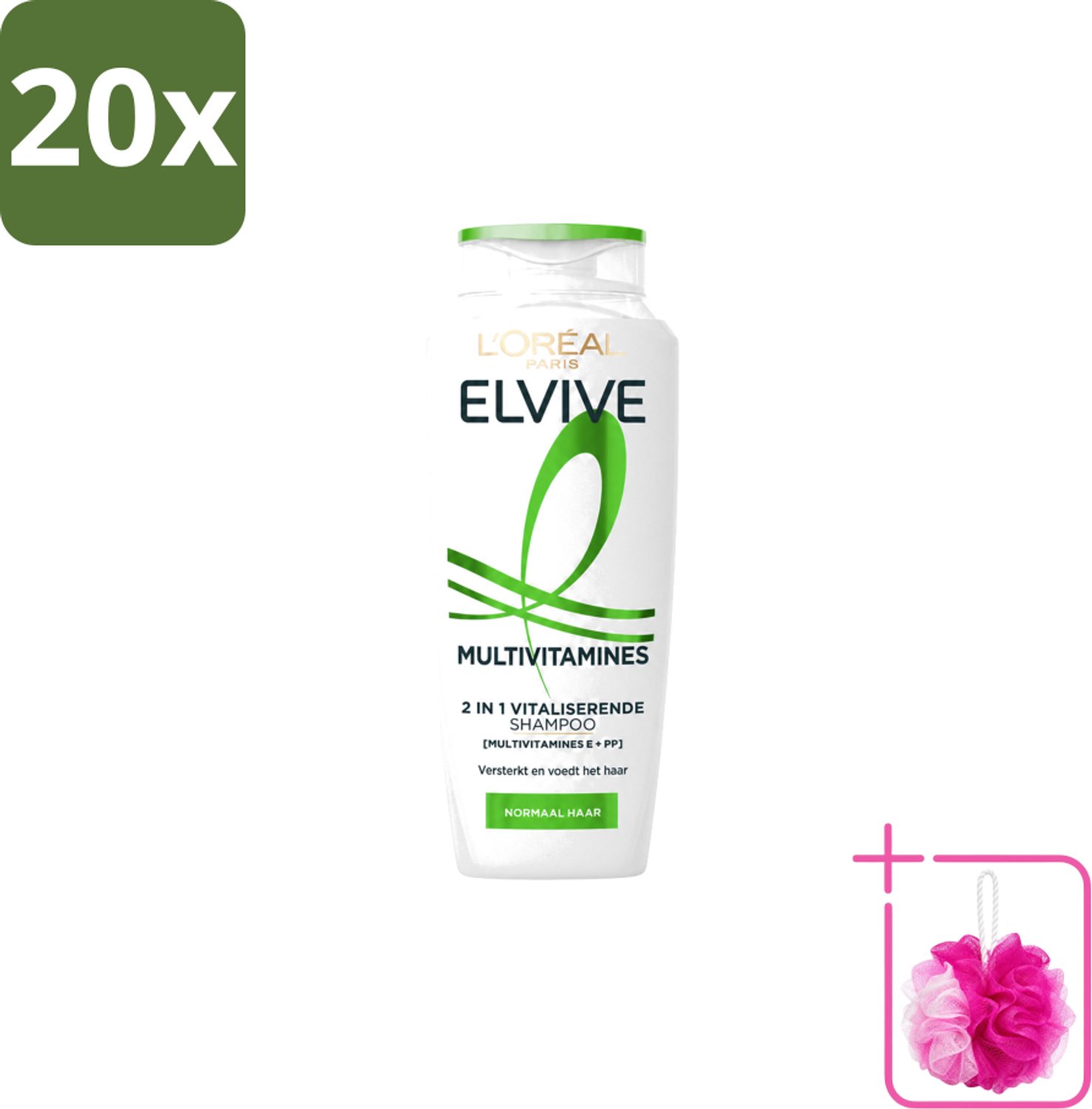 20 x L’Oréal Paris Elvive – Shampoo – Multivitamines 2-in-1 – 250 ml - Bulkverpakking - Haarverzorging - Douchemop - Krachtig haar