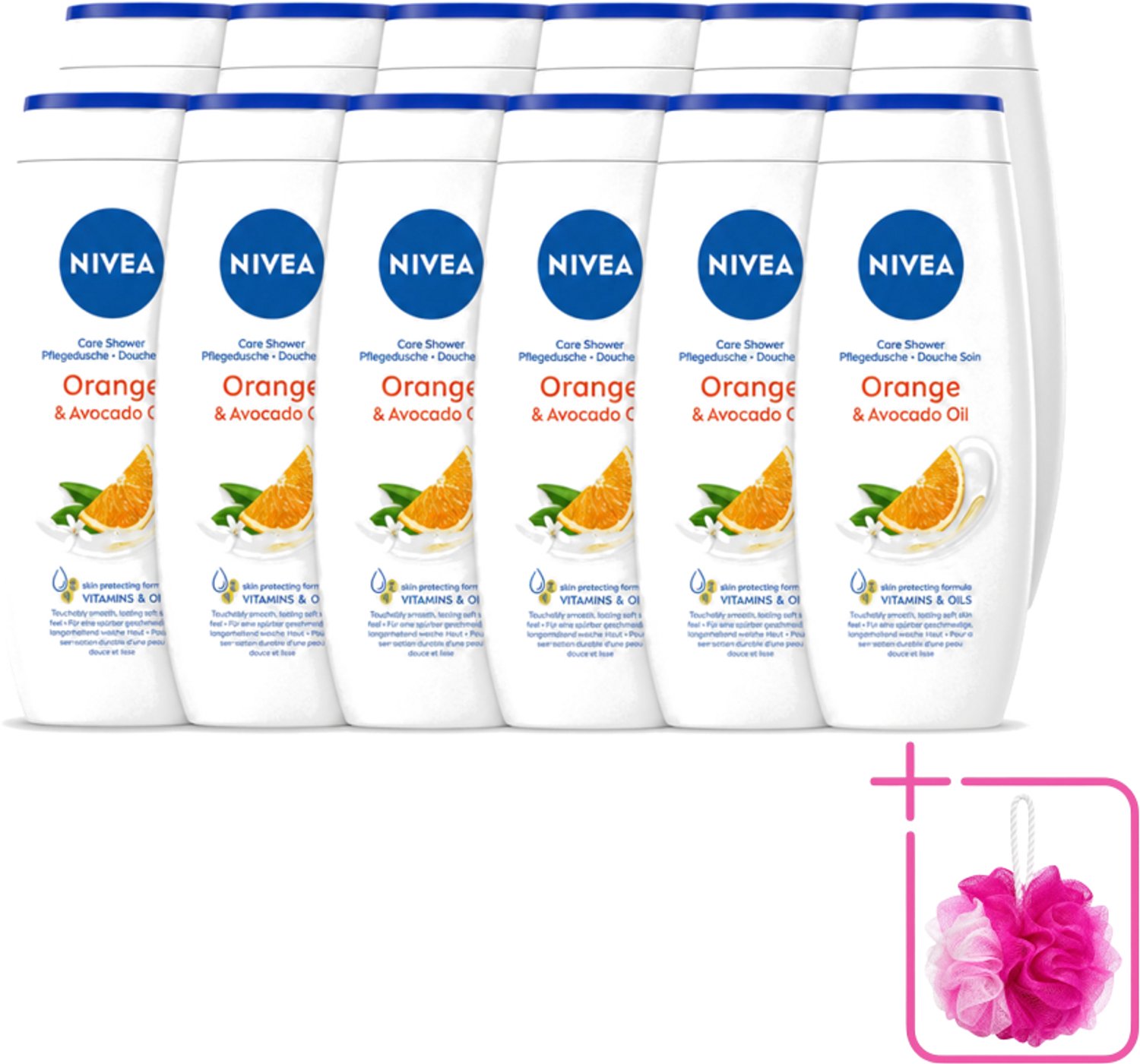 12 x Nivea - Douchegel - Orange - Voelbaar Gladde Huid - 250 ml - Bulkverpakking - Douchegel - Douchemop - Huid verzorgen