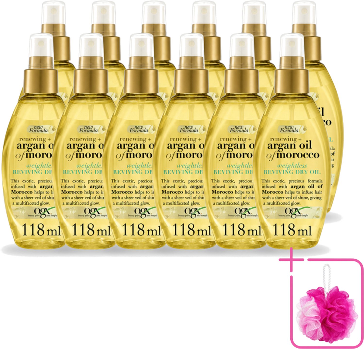 12 x OGX - Argan Oil of Morocco - Haarolie - Gewichtloos - Reviving Dry Oil - 118 ml - Bulkverpakking - Haarolie - Douchemop - Arganolie