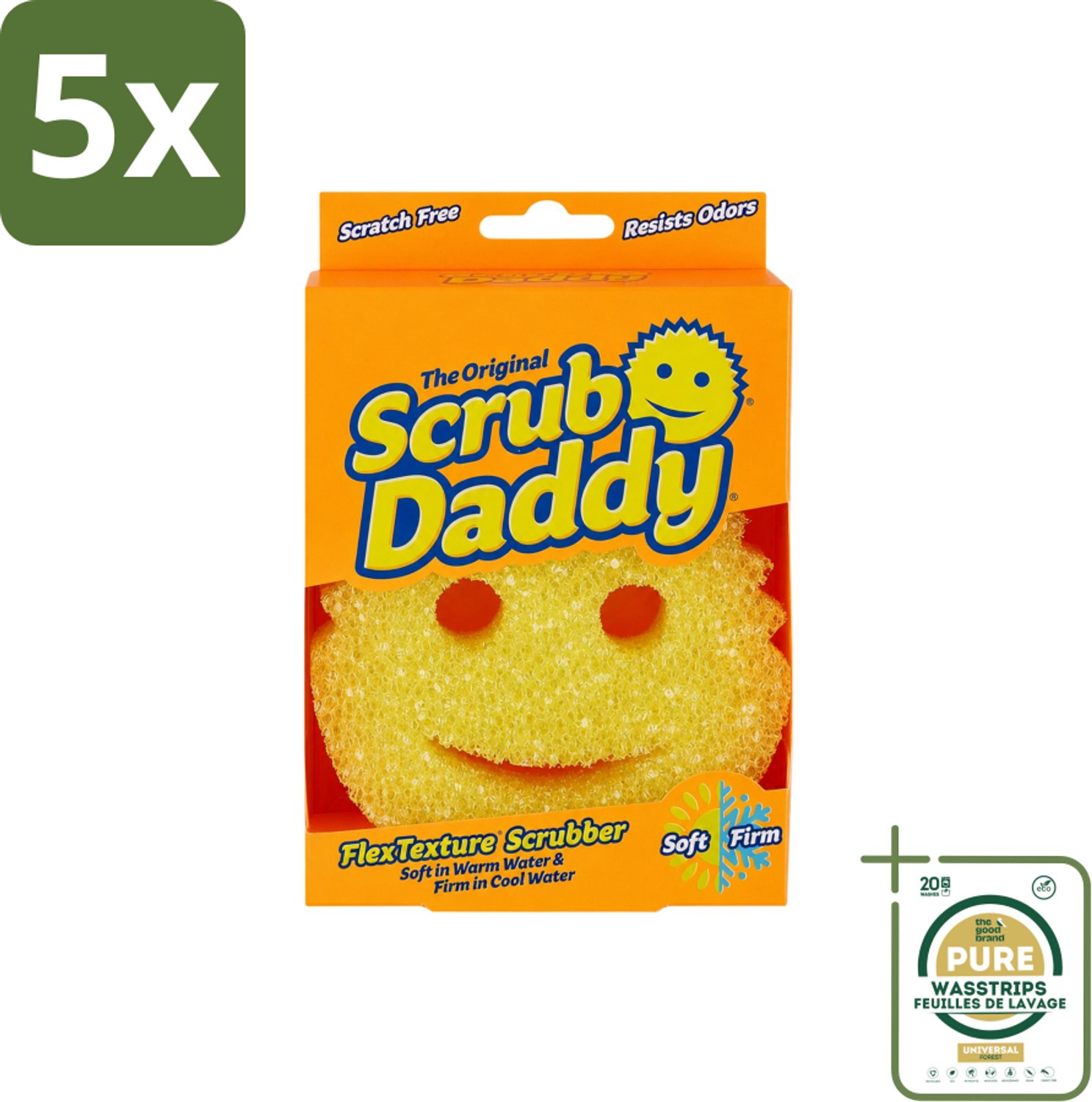5 x Scrub Daddy - Spons - Veranderende Textuur - 1 Spons - Wasstrips - Schoonmaak - Spons - Vetvlekken Verwijderen - Schrobben - Vaat Reinigen