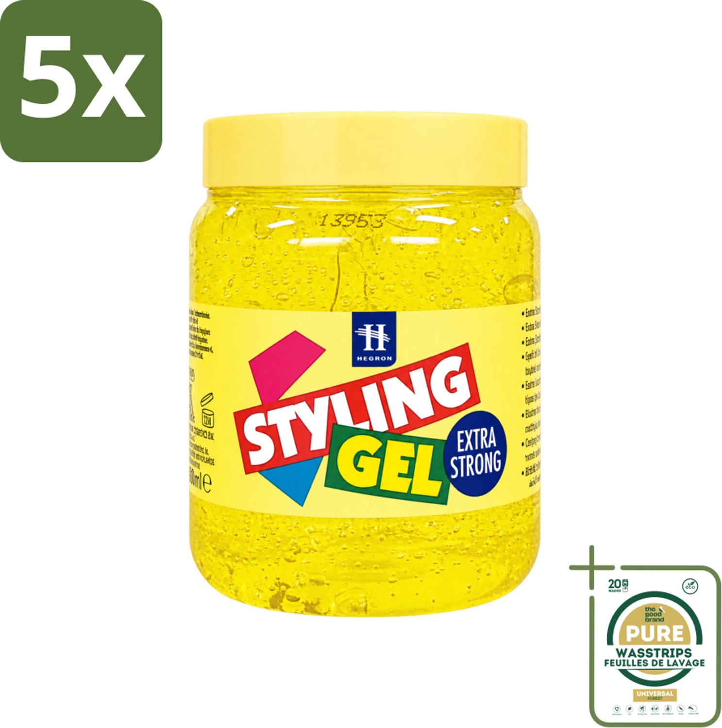 5 x Hegron - Styling Haargel - Extra Strong - Voor Sterke Fixatie - 500 ml - Wasstrips - Styling Gel - Haargel - Extra Strong - Haartype - Fixatie