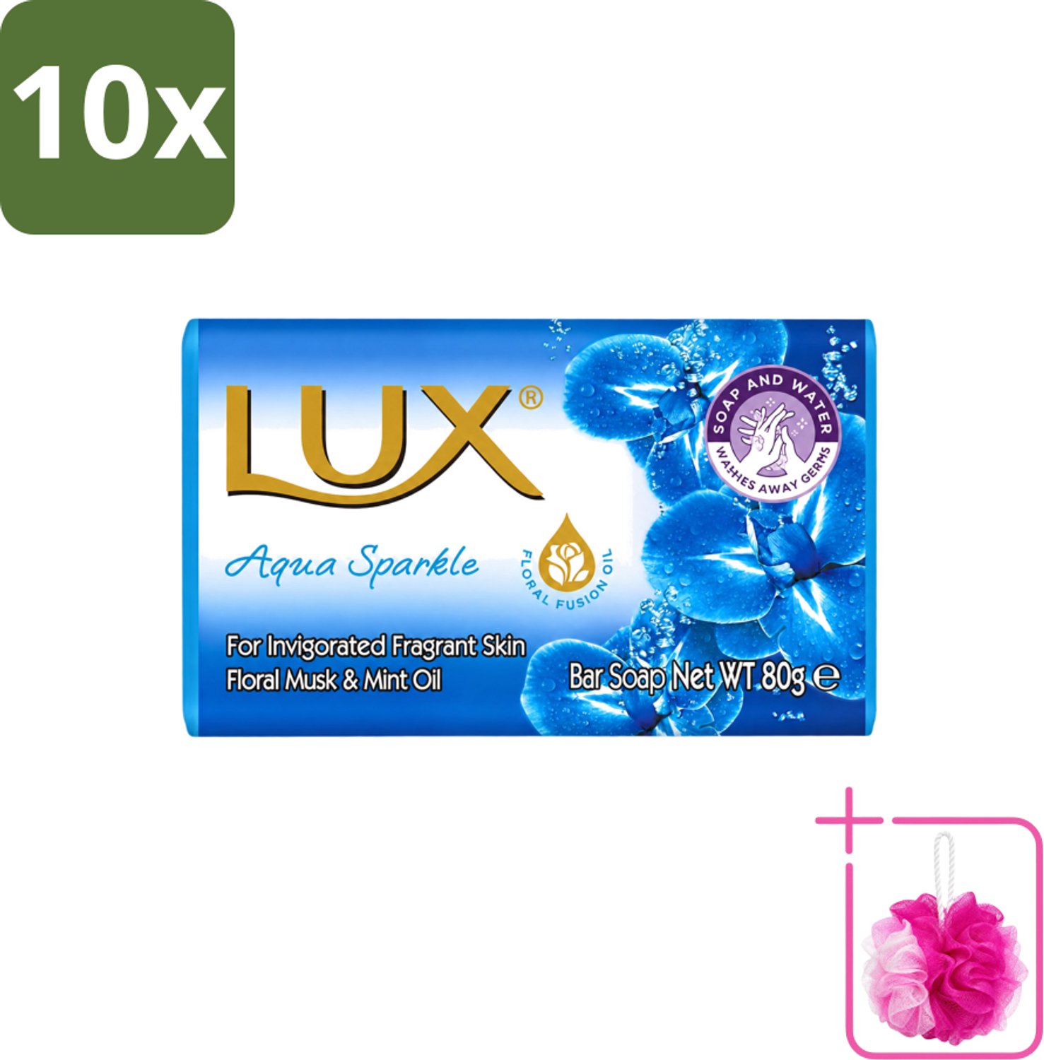 10 x Lux - Zeep - Aqua Sparkle - Hydraterend - Verkwikkende Geur - 80 g - Bulkverpakking - Zeep - Douchemop - Reinigen