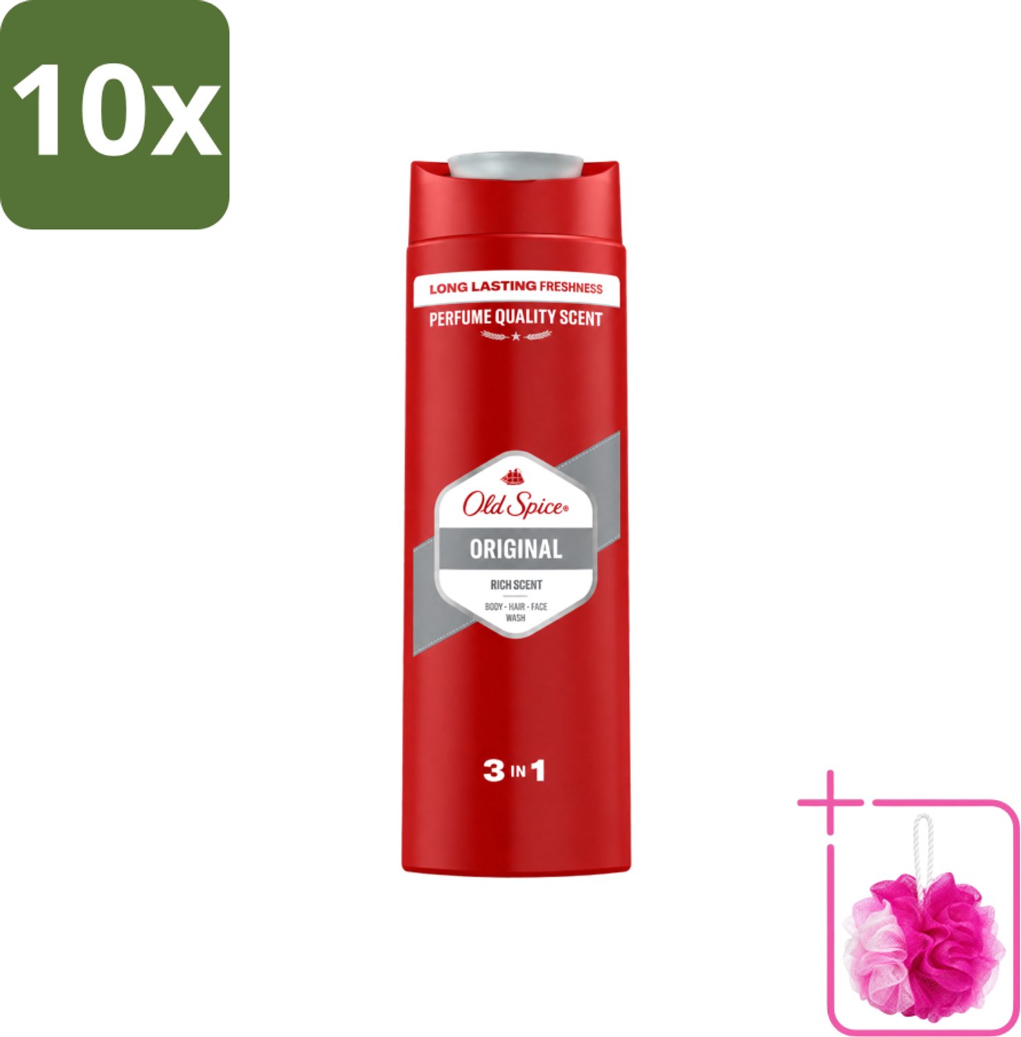 10 x Old Spice - Original - Douchegel 3-in-1 - Reinigt, Verfrist & Verzorgt - 400 ml - Bulkverpakking - Douchegel - Douchemop - Reinigen