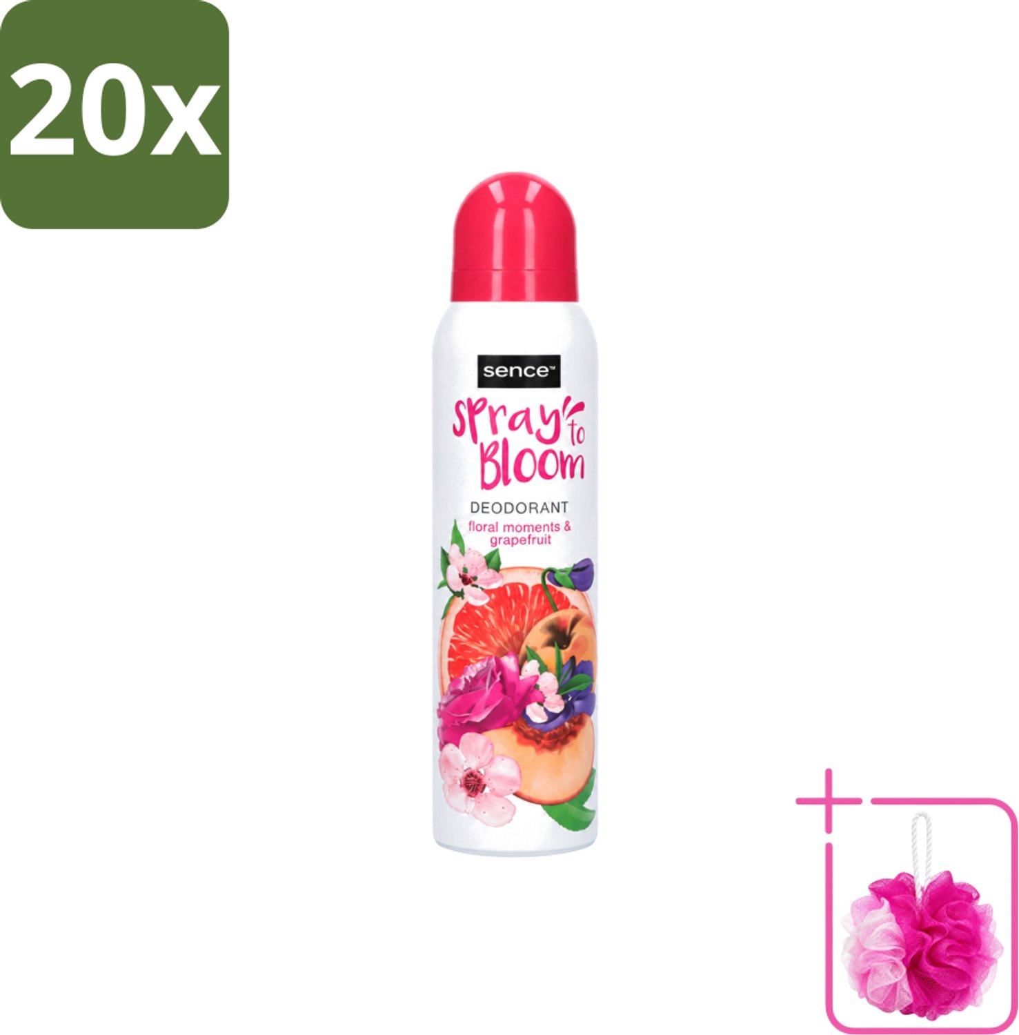 20 x Sence - Floral & Grapefruit - Deodorant - Fris & Fruitig - 150 ml - Bulkverpakking - Frisheid - Douchemop - Fruitige geur