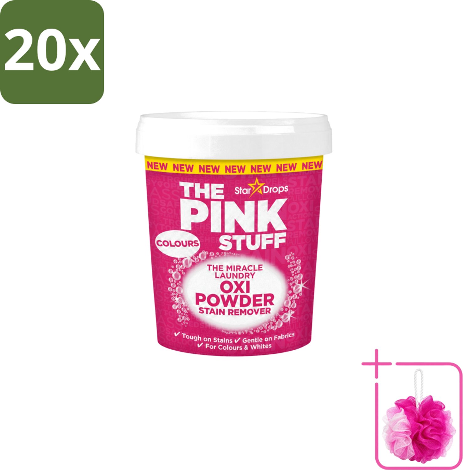 20 x The Pink Stuff - Vlekverwijderaar - Voor Bonte Was - 1kg - Bulkverpakking - Vlekverwijderaar - Douchemop - Wasgoed reinigen