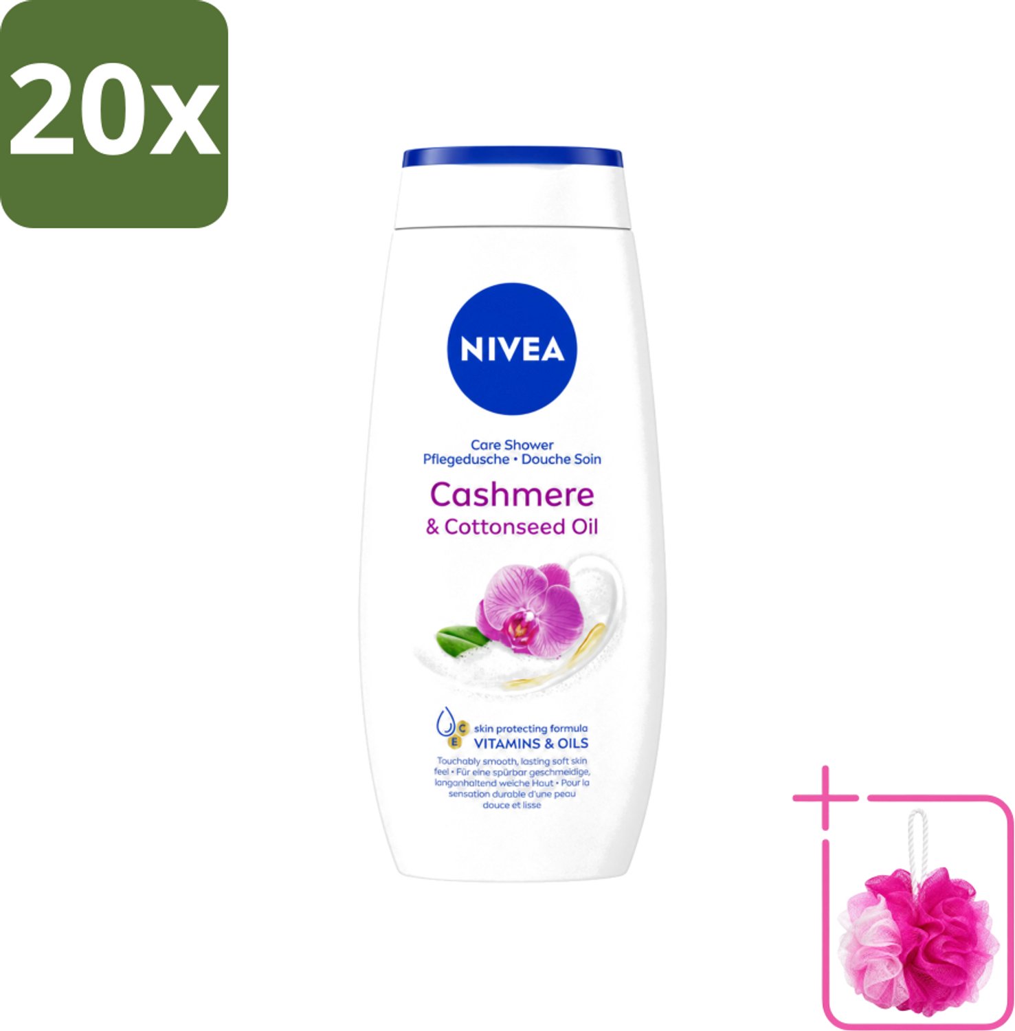 20 x Nivea - Douche Cashmere Moments - Beschermend - 250 ml - Bulkverpakking - Douchegel cashmere - Douchemop - Beschermende douchegel