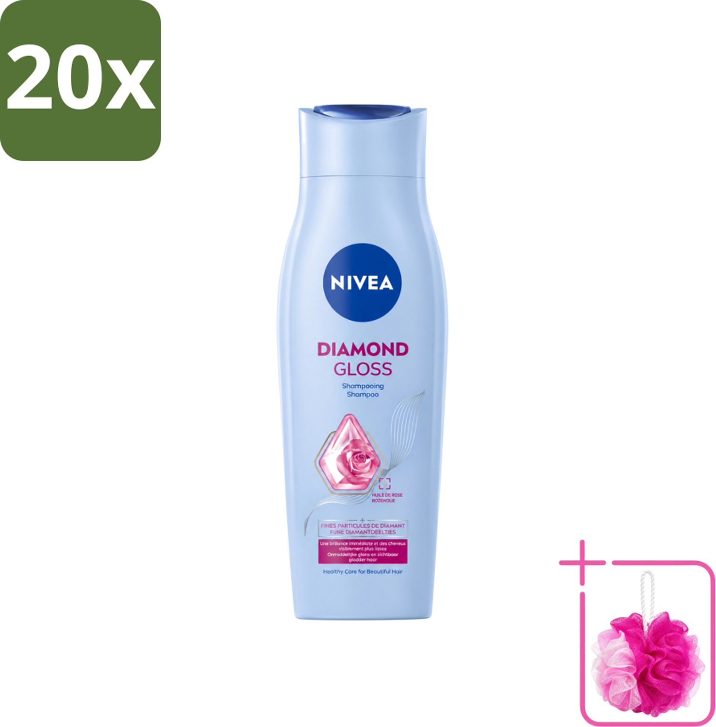 20 x Nivea - Shampoo - Diamond Gloss - 250 ml - Bulkverpakking - Diamanten glans - Douchemop - Haar verzorging