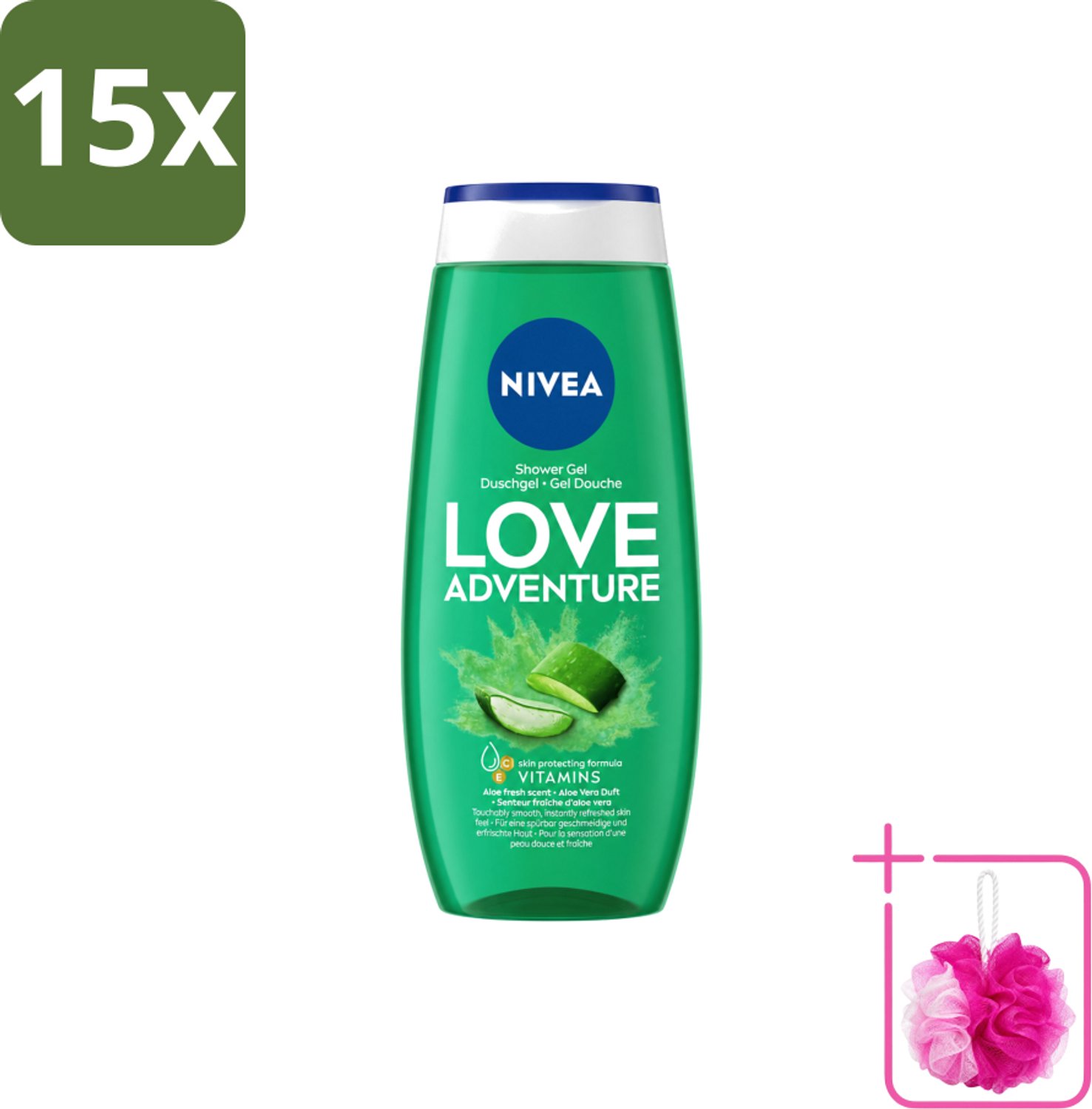 15 x Nivea - Love Adventure Douchegel - Huidbeschermend - 250 ml - Bulkverpakking - Douchegel - Douchemop - Verfrissend