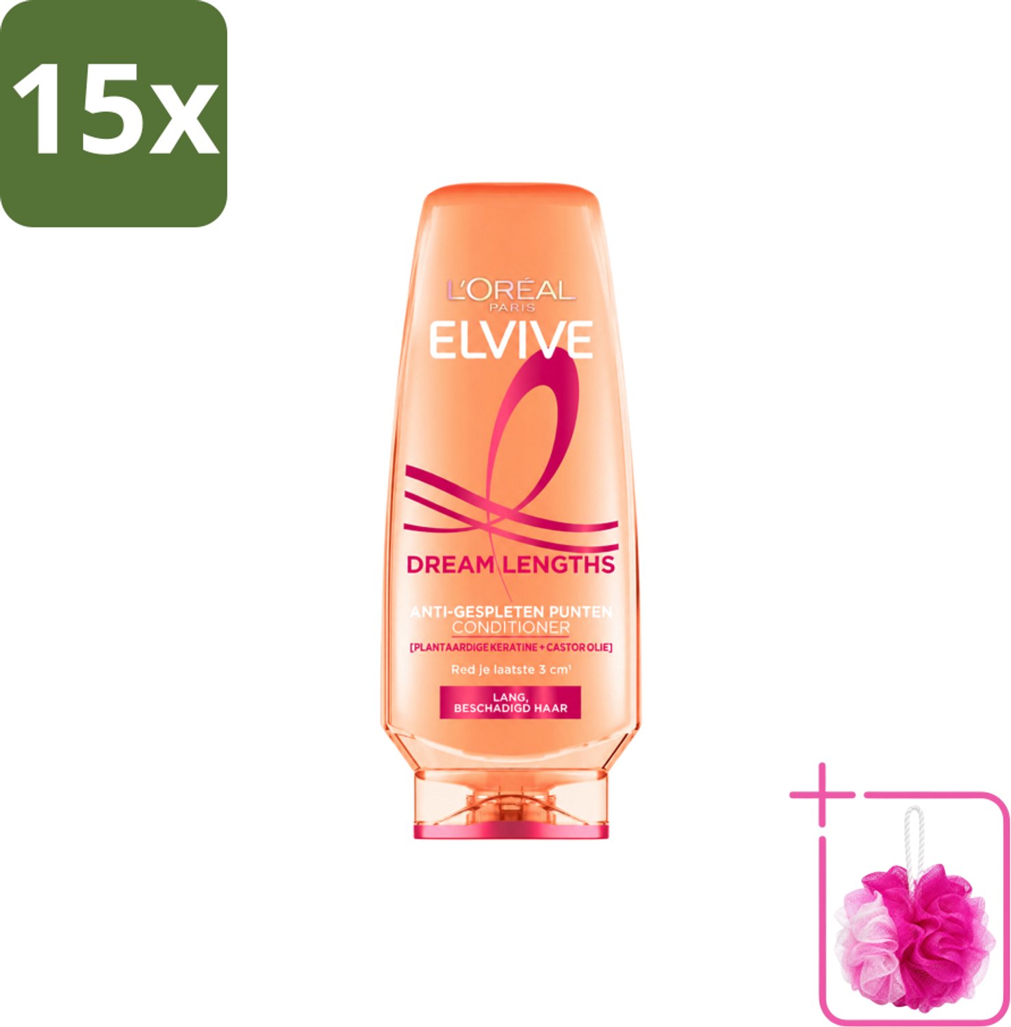 15 x L'Oréal Paris Elvive Dream Lengths - Conditioner - 250 ml - Bulkverpakking - Lang haar - Douchemop - Beschadigd haar