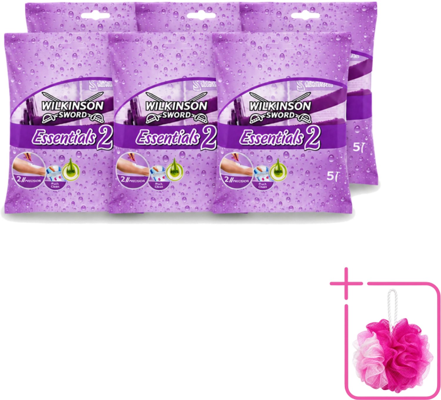 6 x Wilkinson - Wegwerpscheermesjes Essentials 2 - Voor Dames - Antislip Greep - 5 scheermesjes - Bulkverpakking - Wegwerpscheermesjes voor dames - Douchemop - Scheermesjes met antislip handgreep