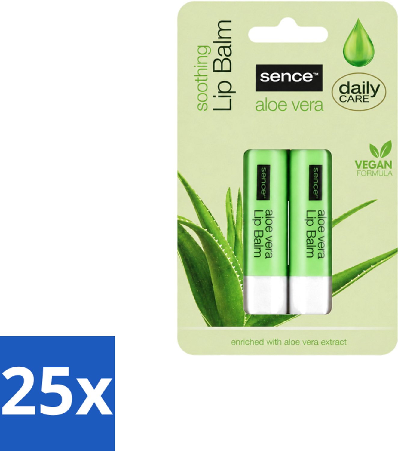 25 x Sence – Lippenbalsem – Aloë Vera – Verzorgend - Voordeelverpakking - 25 stuks