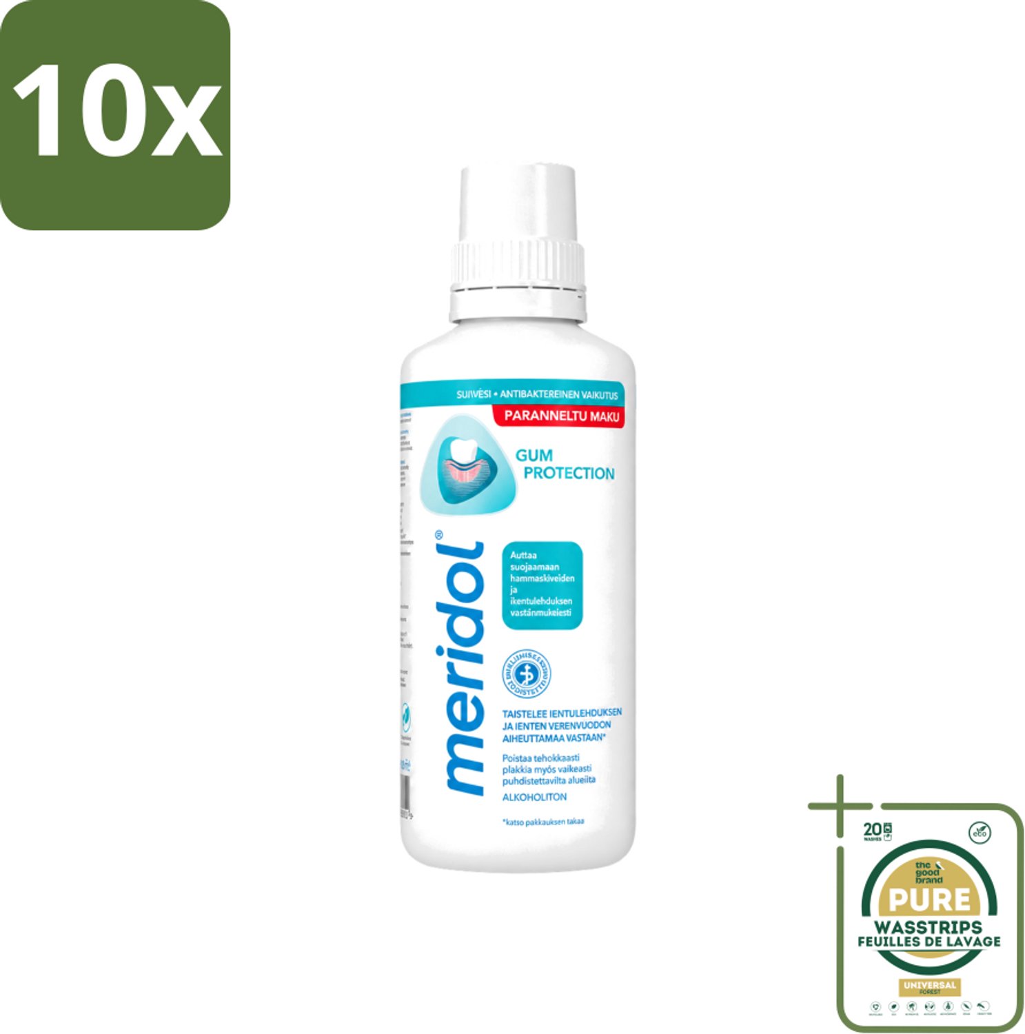 10 x Meridol - Mondspoeling - Dagelijkse Mondverzorging - Voorkomt Tandvleesproblemen - 400 ml - Wasstrips - Mondspoeling - Tandvleesverzorging - Tandvleesproblemen - Mondhygiëne - Plaquebacteriën