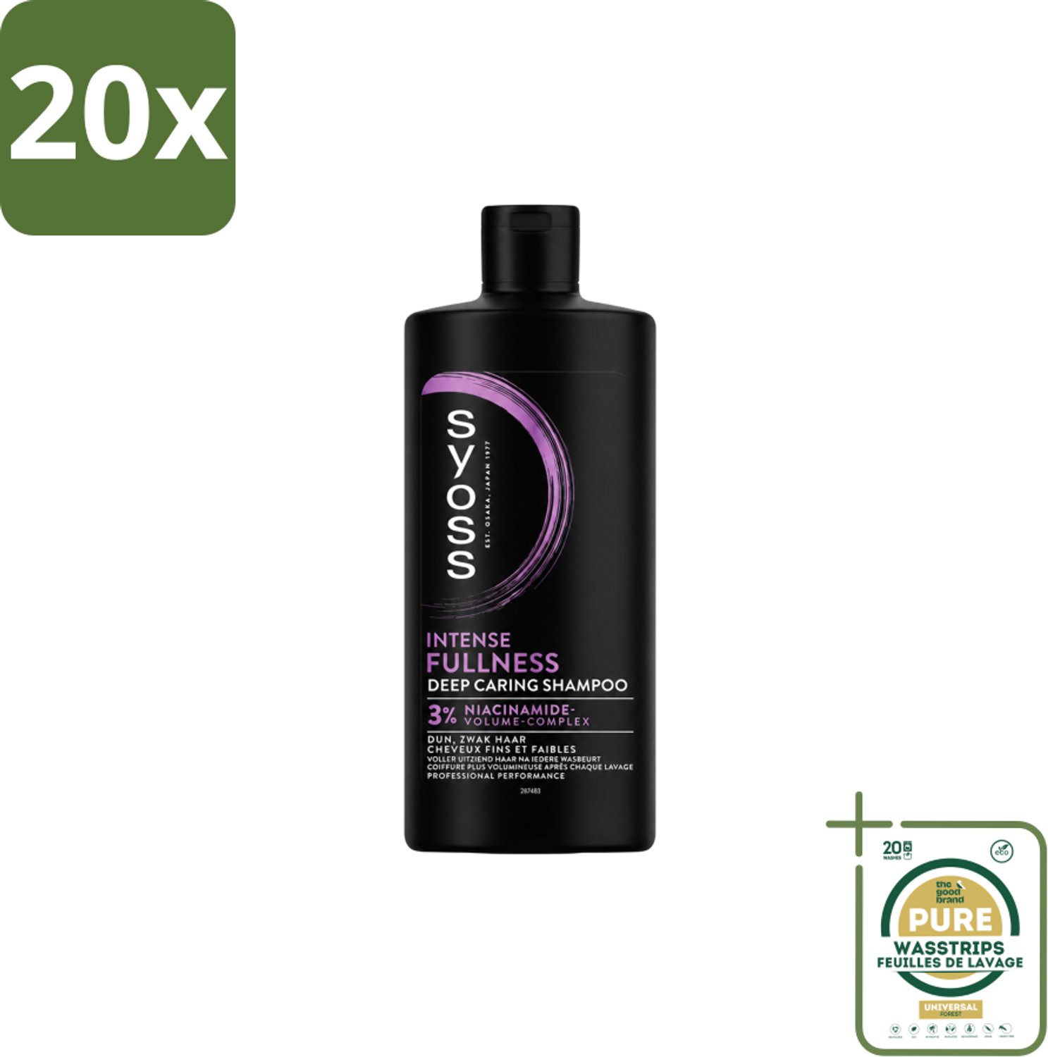20 x Syoss – Shampoo – Intense Fullness – 440 ml - Wasstrips - Volume Shampoo - Volumizing Shampoo - Niacinamide Shampoo - Fullness Shampoo - Haar Volume