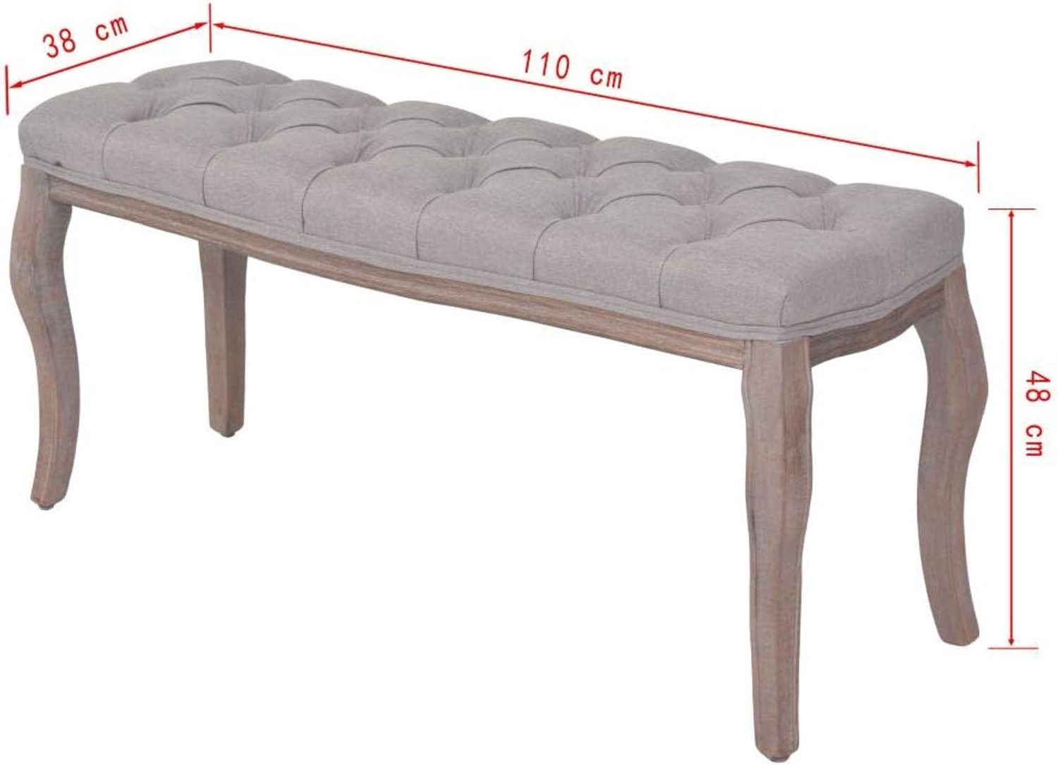 Bank voor slaapkamer, massief, linnen, lichtgrijs, 110 x 38 x 48 cm