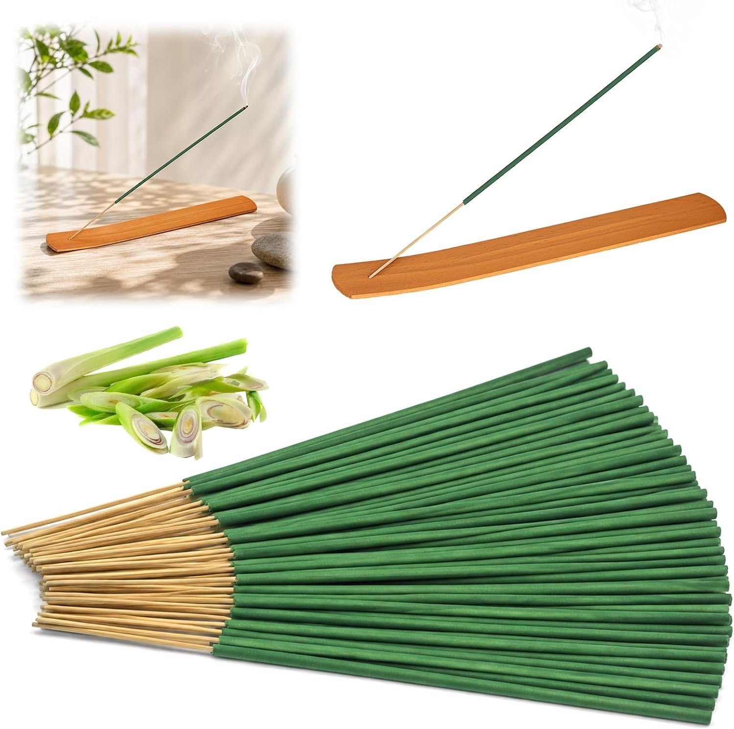 Wierookstokjes, citroengras-afweerstokjes met houten houder, premium wierookstokjes voor kamer, terras, picknicks, camping, meditatie, kamerreiniging, ontspanning