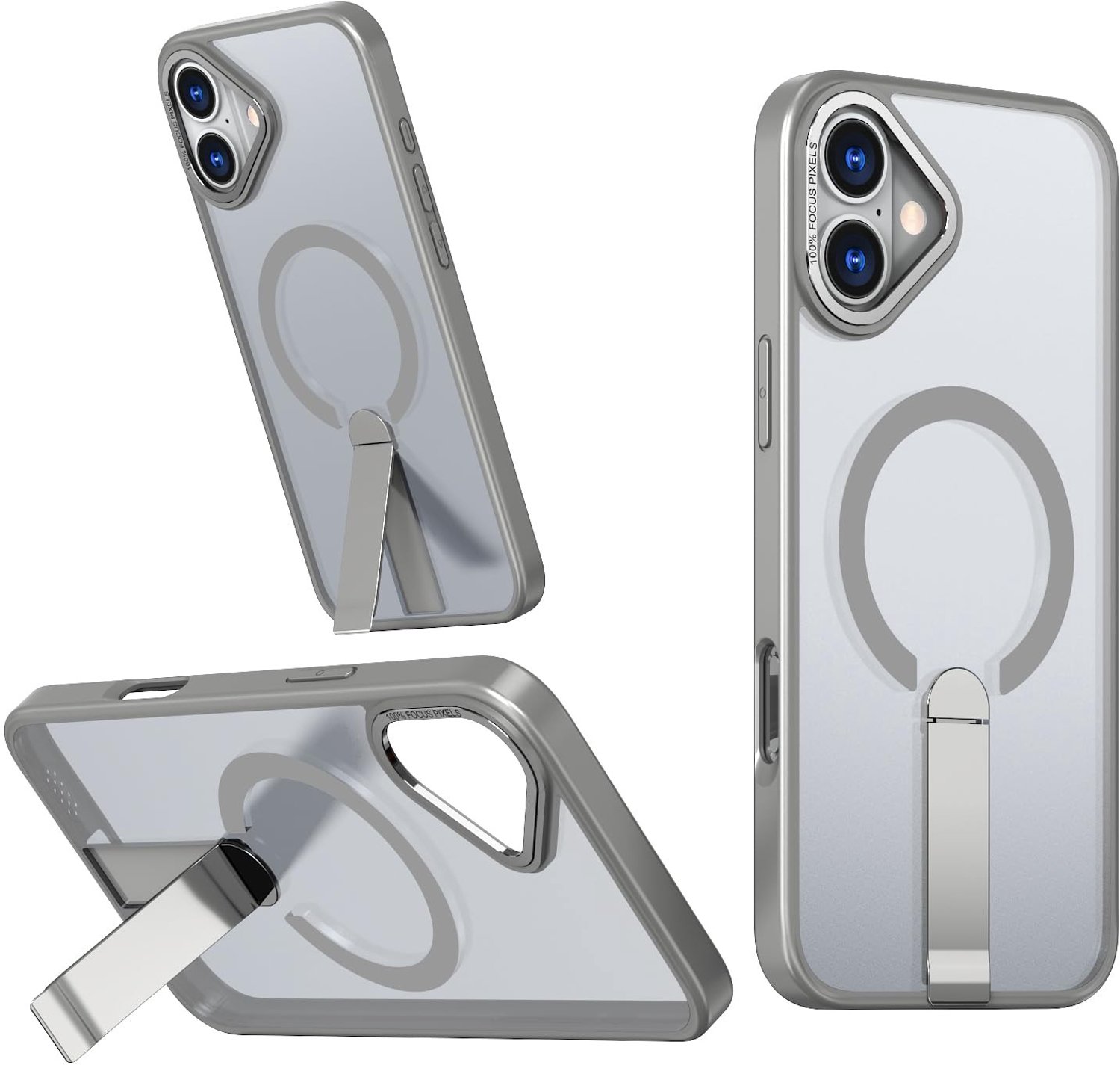 MagSafe Beschermhoes voor iPhone 16 met Stand, Matte Grijs