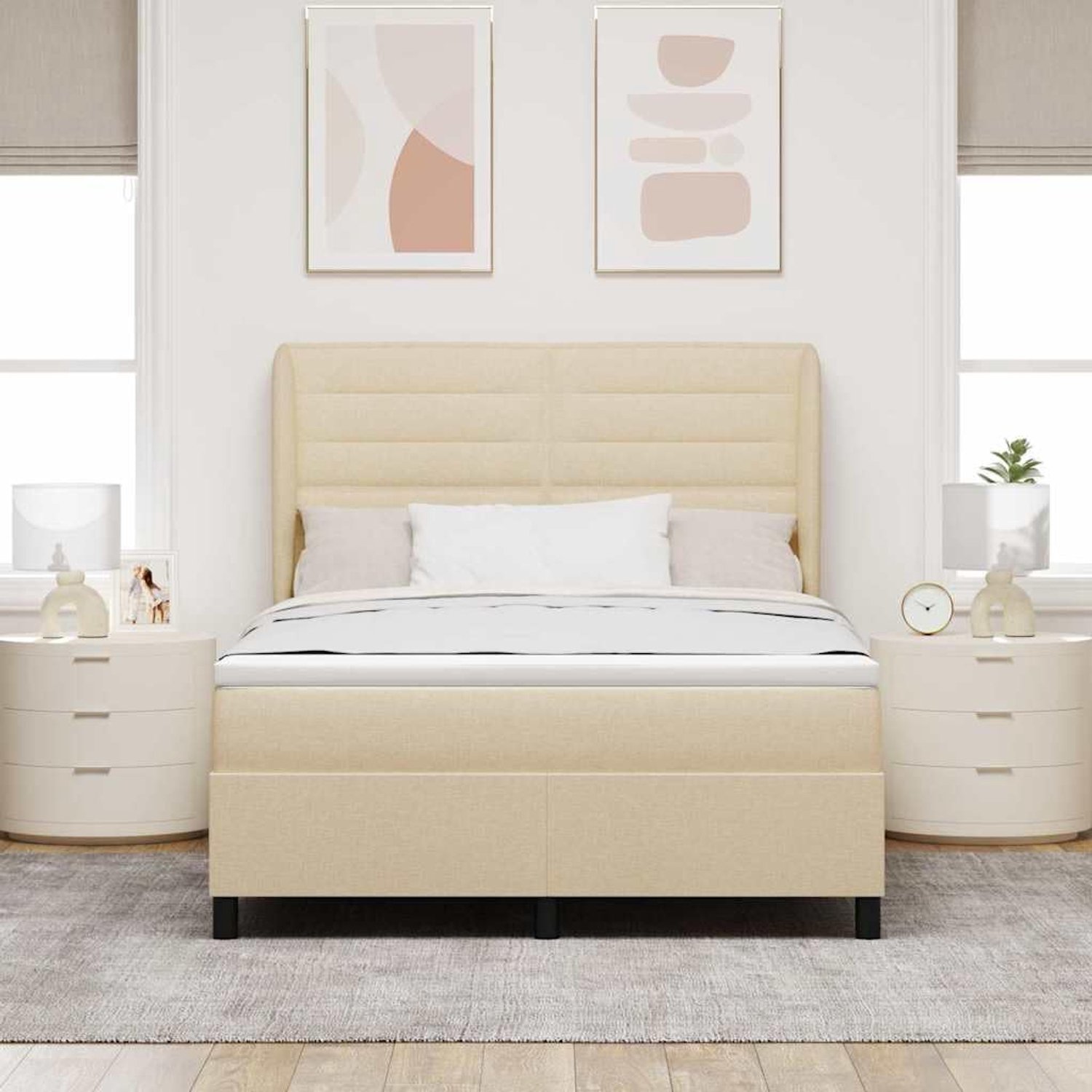 Bed met matras hoofdeinde Crème 140x200 cm stof verstelbaar hoofdbord compleet set met lattenbodem en voor moderne slaapkamer