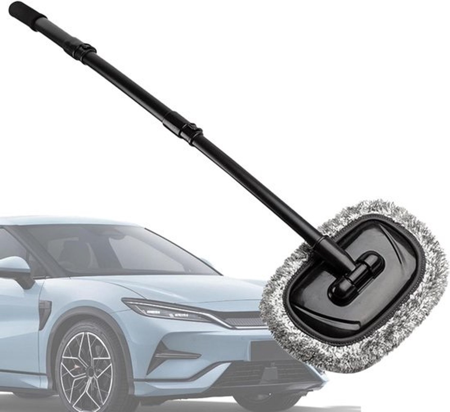 Autowasdweil met steel - Wasborstel voor auto's - Voertuigreiniging - Intrekbaar, gebogen ontwerp - 63 cm - Donkergrijs