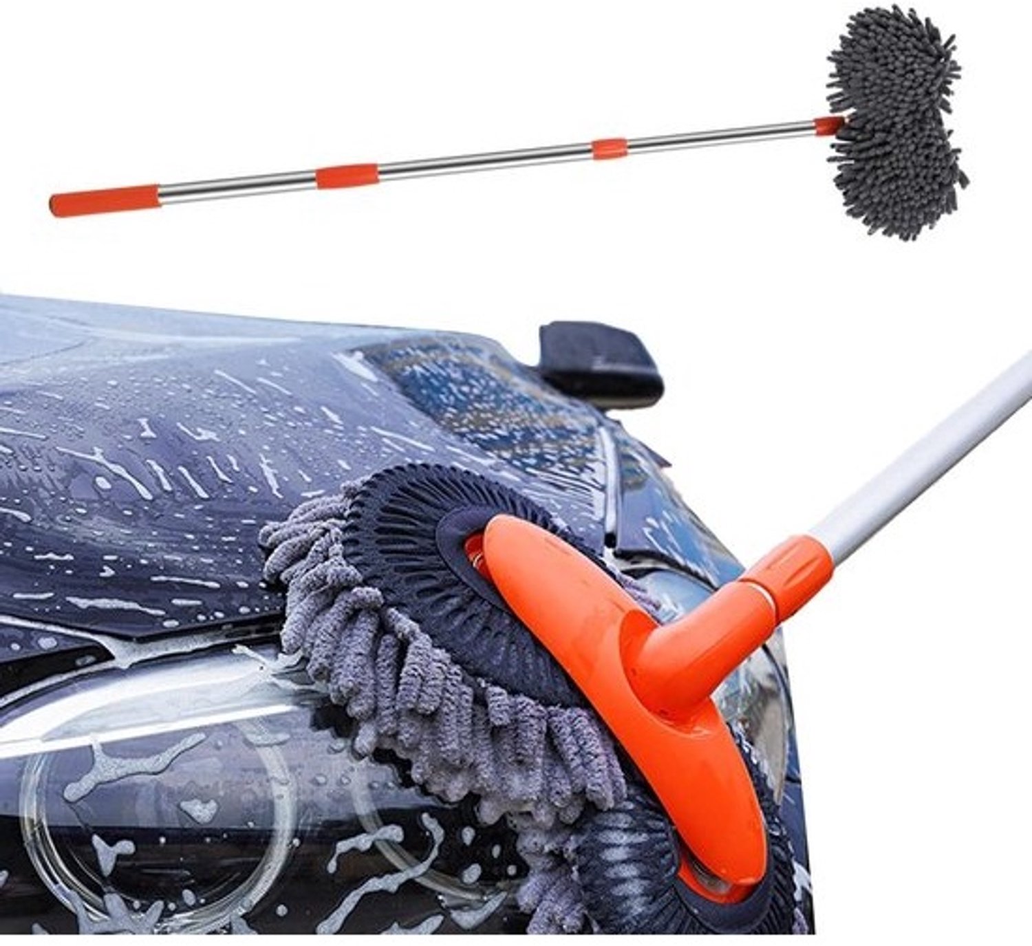 Autowasborstel - Reinigingsmop voor voertuigen - Auto wassen - 360 graden draaibare kop - Verstelbare steel - Niet gespecificeerd