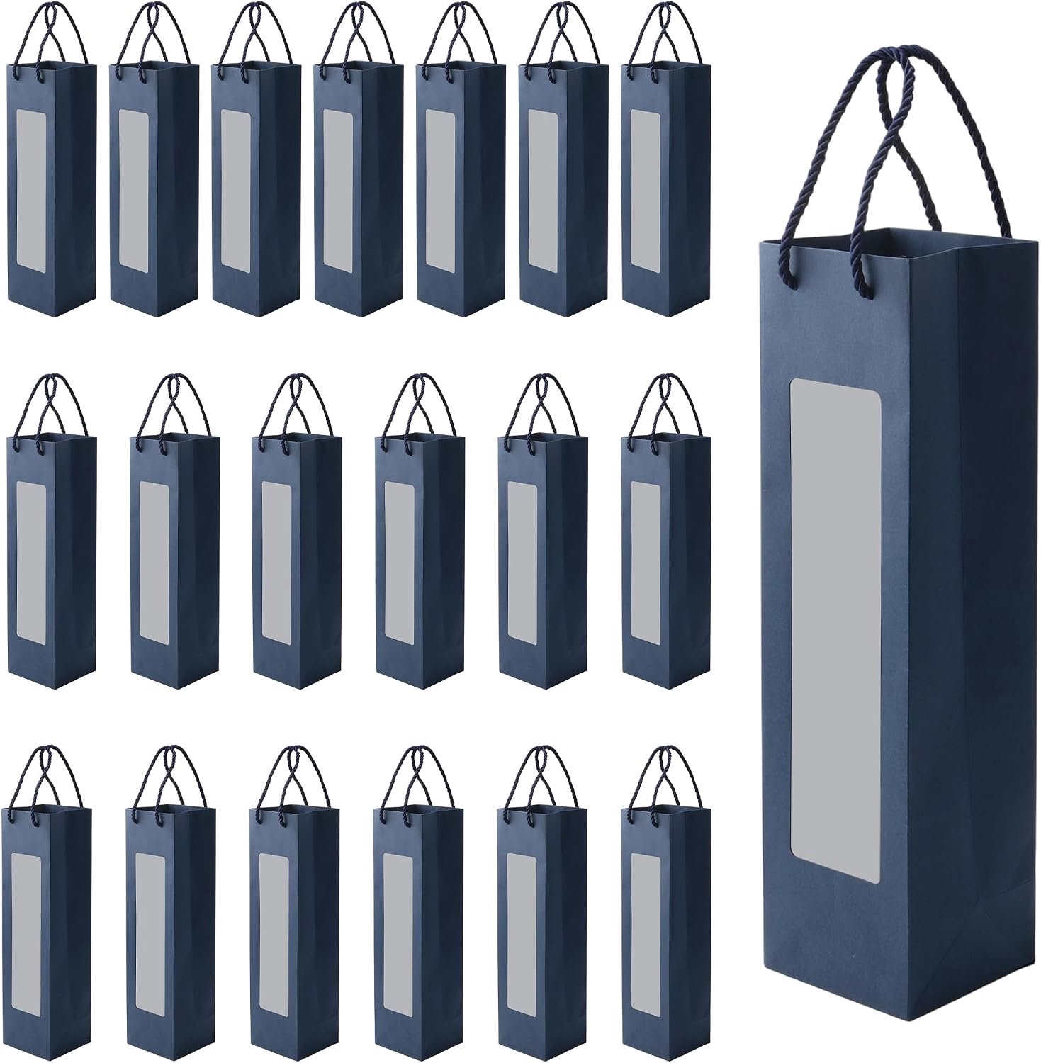 20 x flessenzakjes blauw met kijkvenster, cadeauzakjes voor wijnflessen