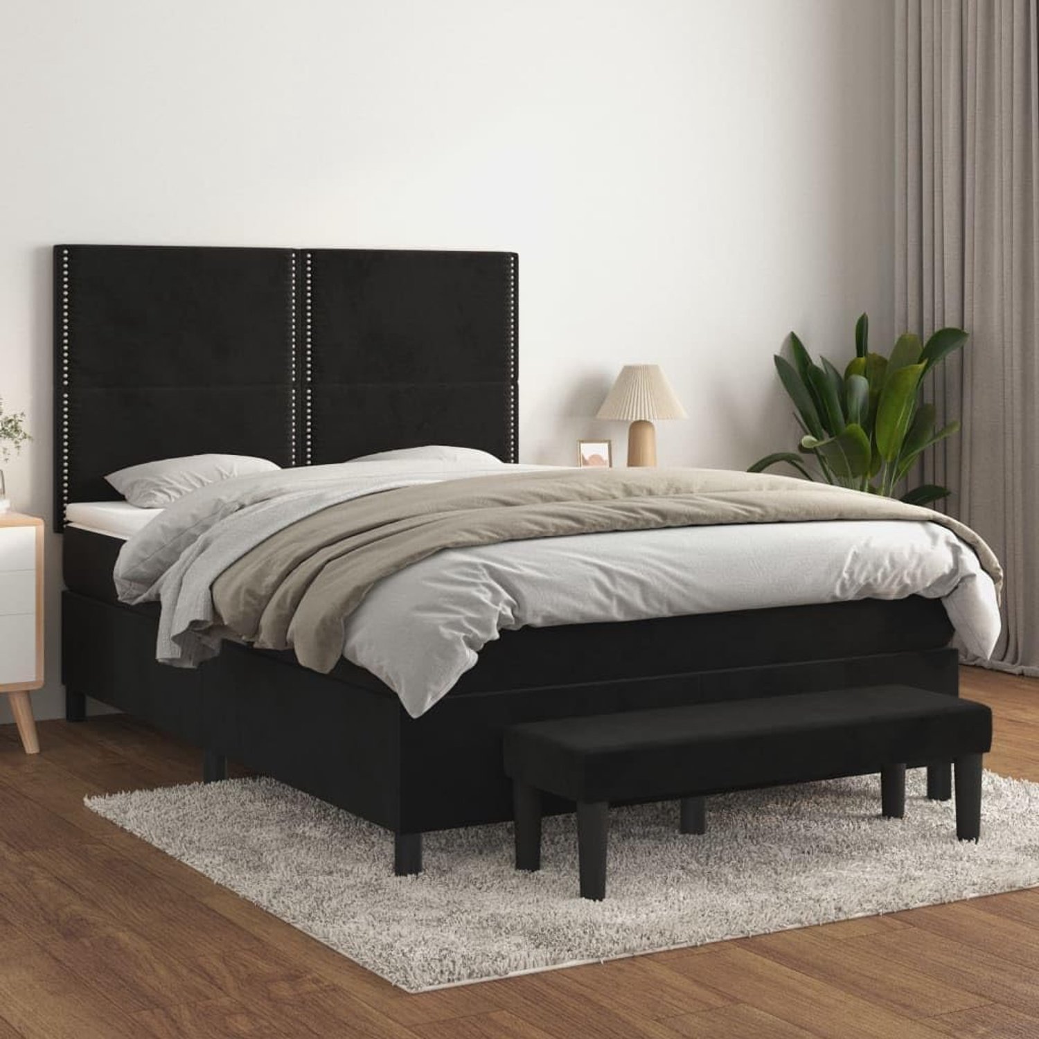 Pocketvering boxspringbed Verstelbaar hoofdbord Zwart 140x200 cm
