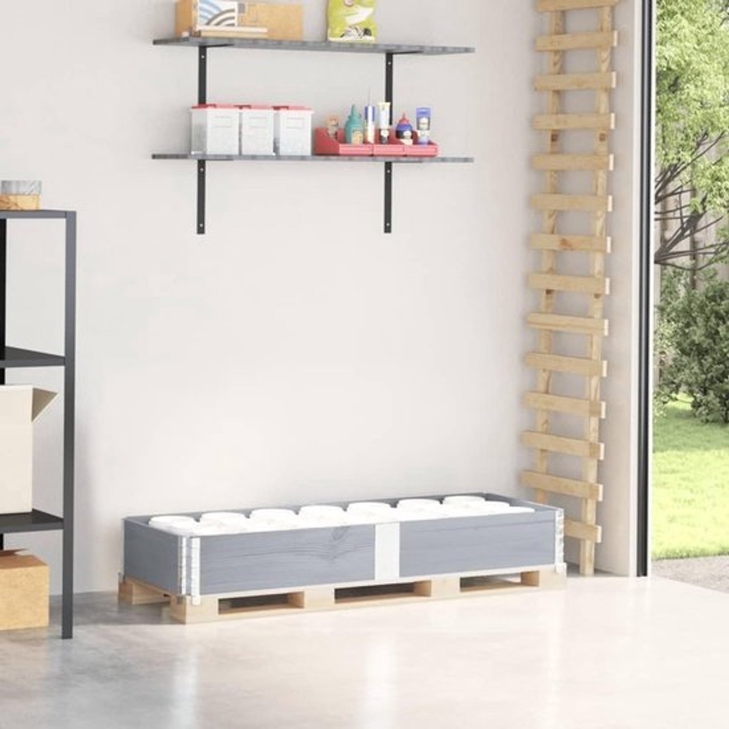 Houten palletrand - Euro palletrand - Veilige opslag - Stapelbaar en opvouwbaar - 150x50 cm - Grijs