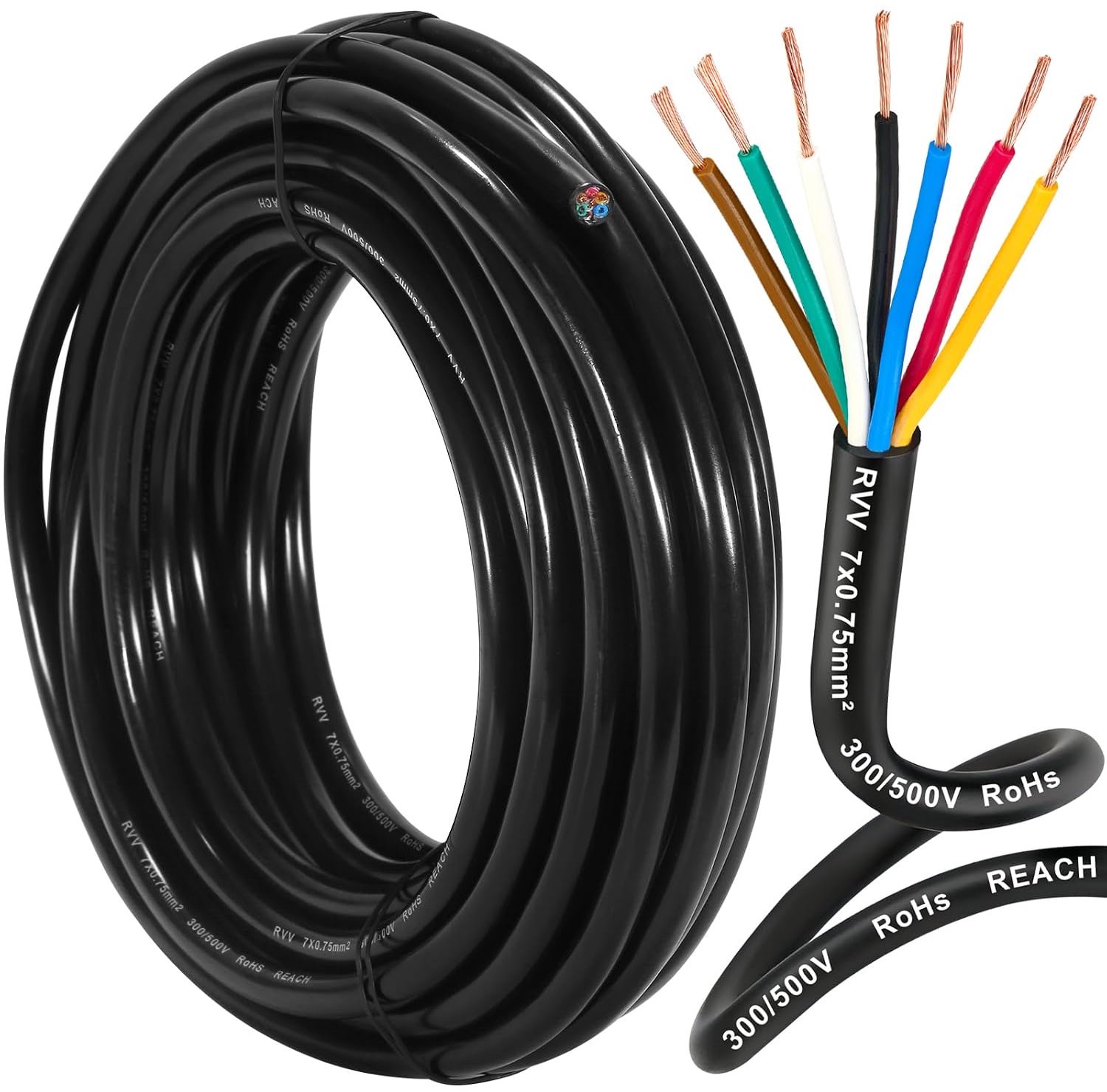 7 Draads Aanhangwagenkabel 5M, aanhangerverlichtingskabel 7 Polige, voertuig 7 aderige ronde kabel voor aanhangwagencaravan, 80V 24V 12V 7 pins kabel voor auto's 0,75 mm²