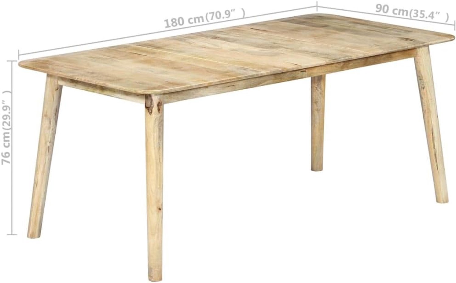 Eettafel van massief mangohout, tijdloze klassieke stijl, met solide ronde poten, handgemaakt, voor keuken of eetkamer, eenvoudige montage